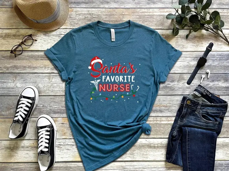 Santa's Favorite Nurse T-Shirt Hoodie, Sweatshirt | PodTeesHub.com