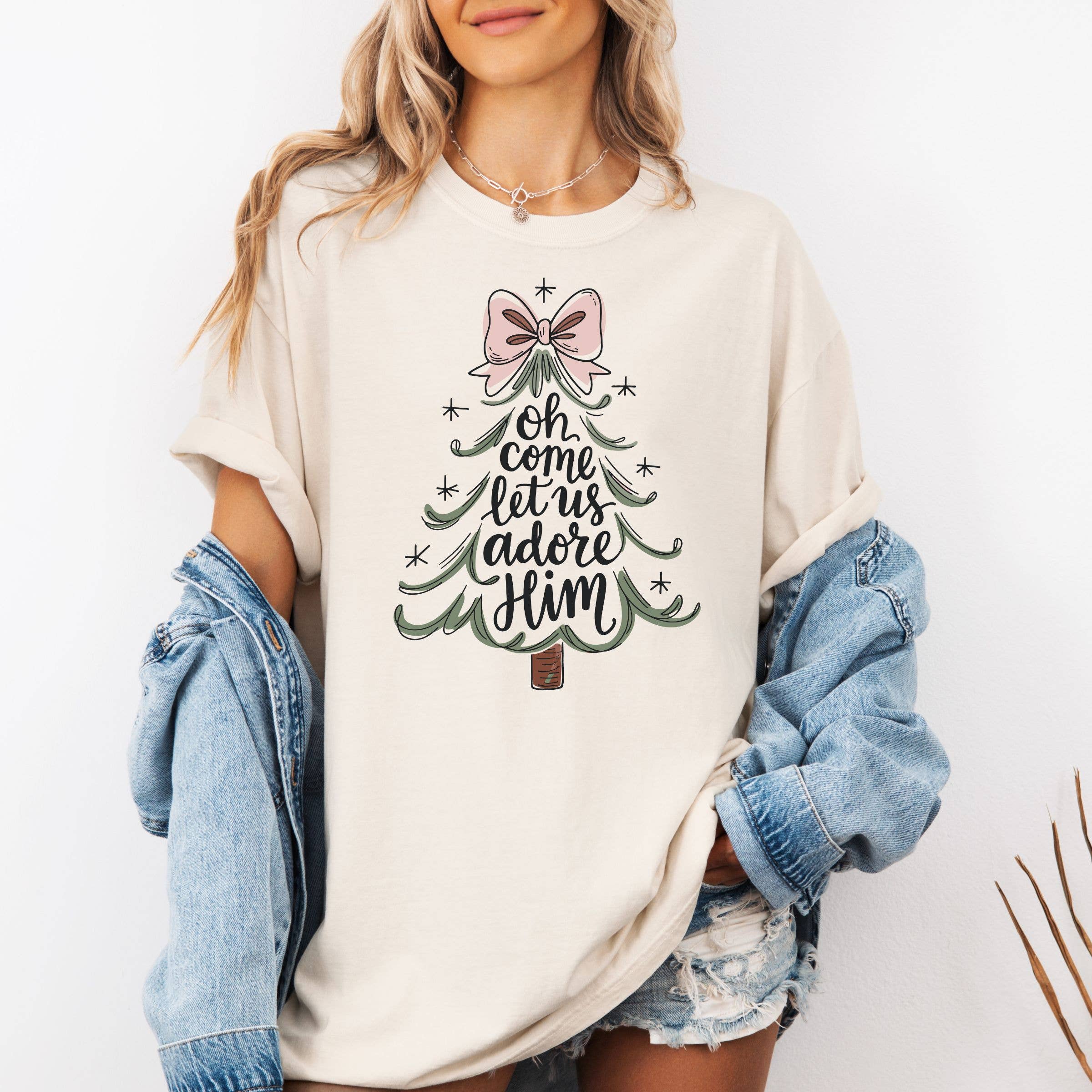 Oh Come Let Us Adore Him - Christmas Graphic Tee Hoodie, Sweatshirt | PodTeesHub.com