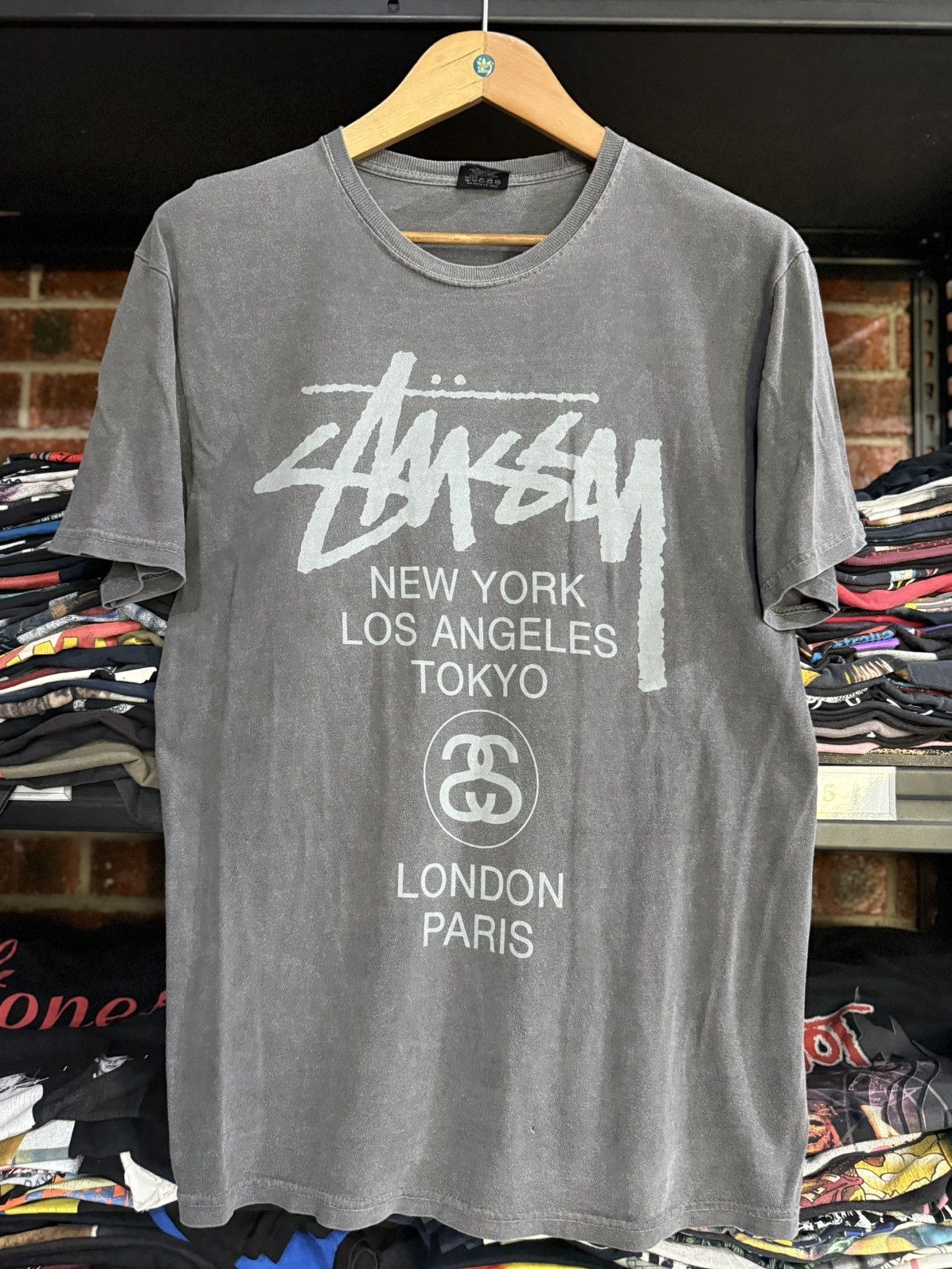 Vintage Stussy Tour Streetwear Faded Black Tee Hoodie, Sweatshirt | PodTeesHub.com