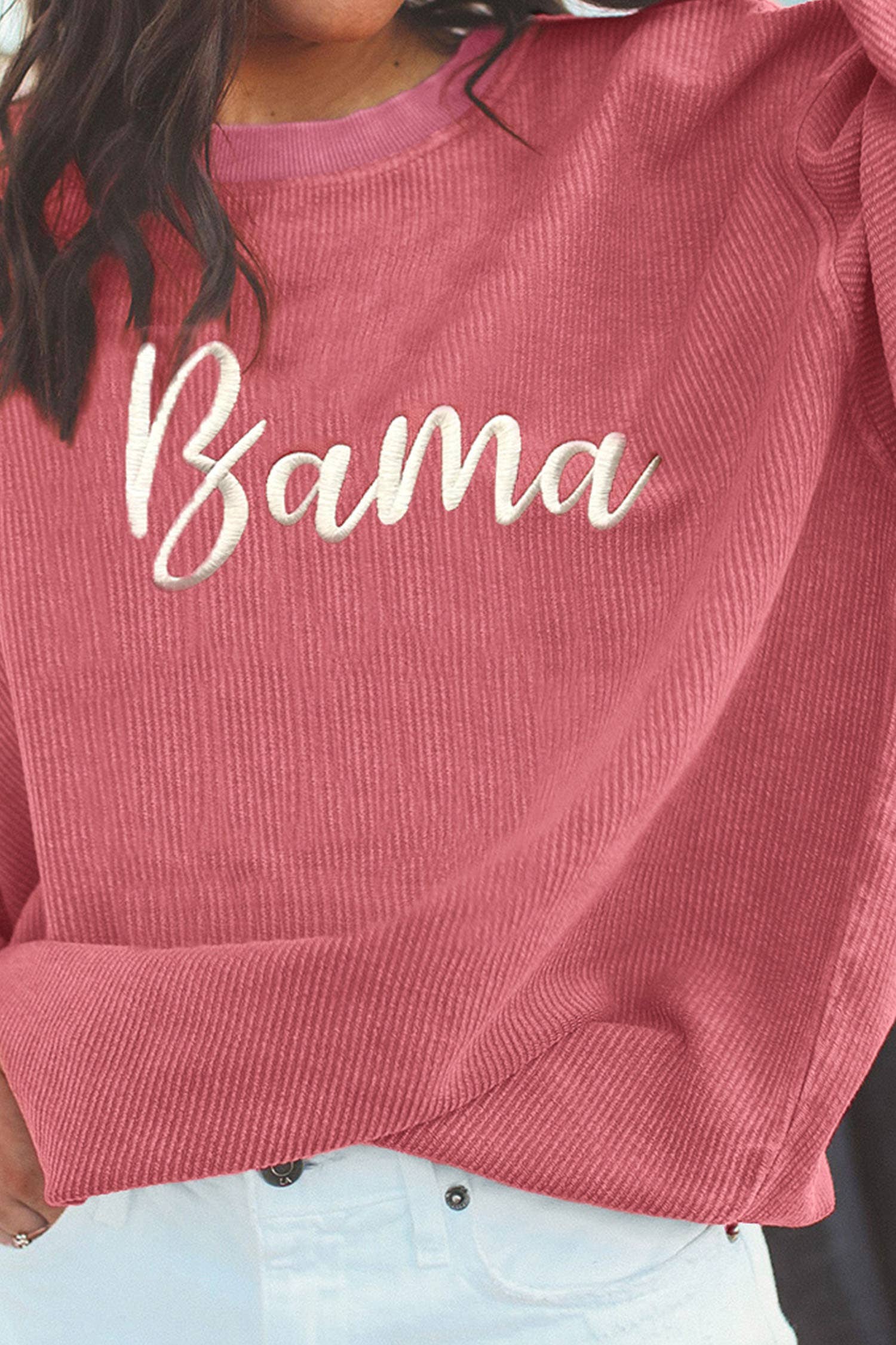 Ribbed Bama Embroidered Letter Graphic Sweatshirt (S-3XL) T-Shirts, Hoodie | PodTeesHub.com