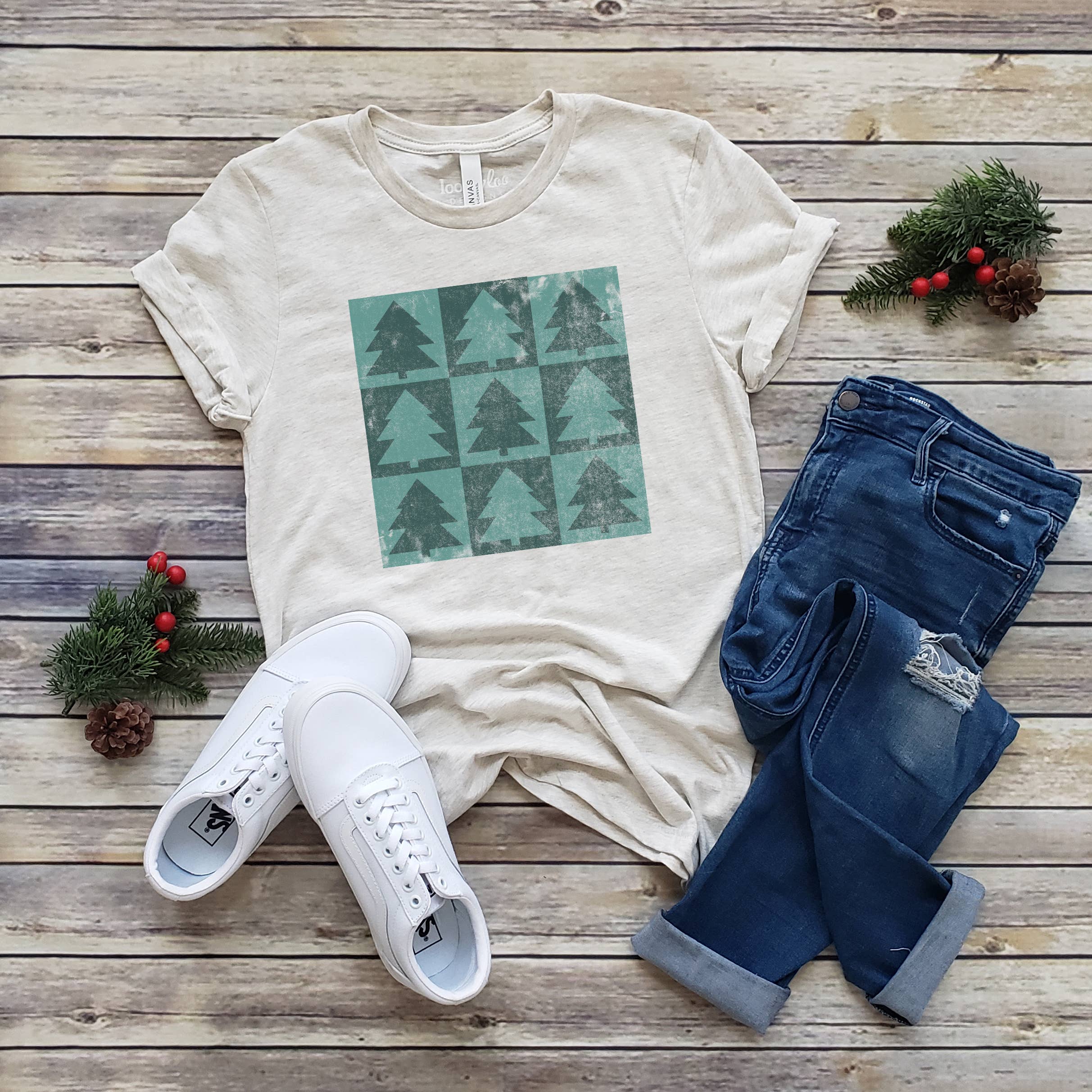 Checkered Trees Tee | Christmas | Sizes XS-2XL Hoodie, Sweatshirt | PodTeesHub.com