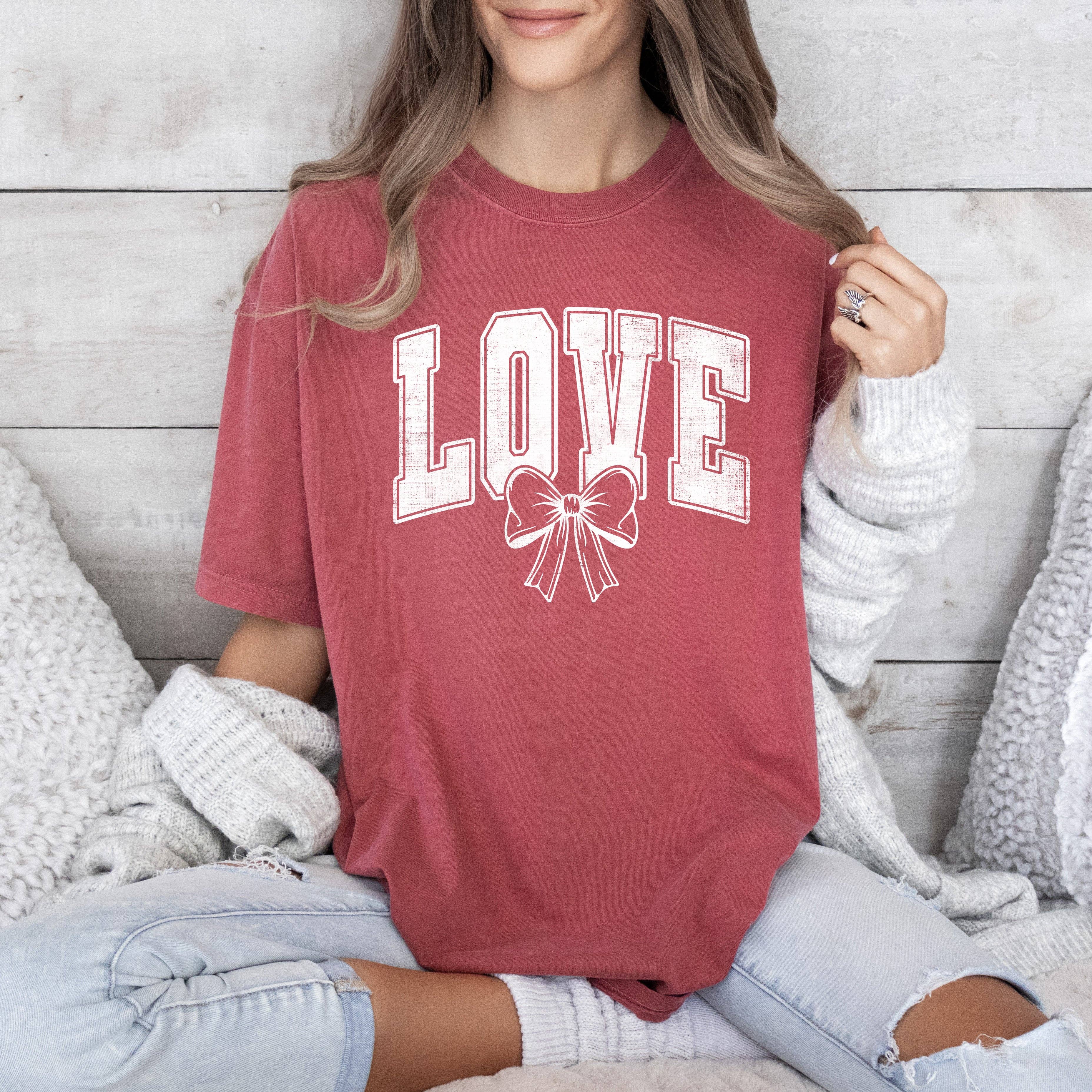 Love, Retro Bow, Valentine's Day, Comfort Colors T-Shirt Hoodie, Sweatshirt | PodTeesHub.com