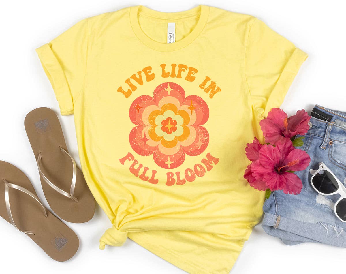 Live Life in Full Bloom  - Happy Flower Positive Boho Shirt Hoodie, Sweatshirt | PodTeesHub.com