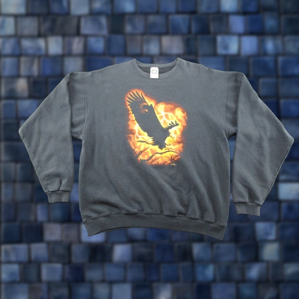 Vintage Human I Tees Bald Eagle Lightning Crewneck Sweatshirt Mens Xl Black 90s Graphic Prin Hoodie | PodTeesHub.com