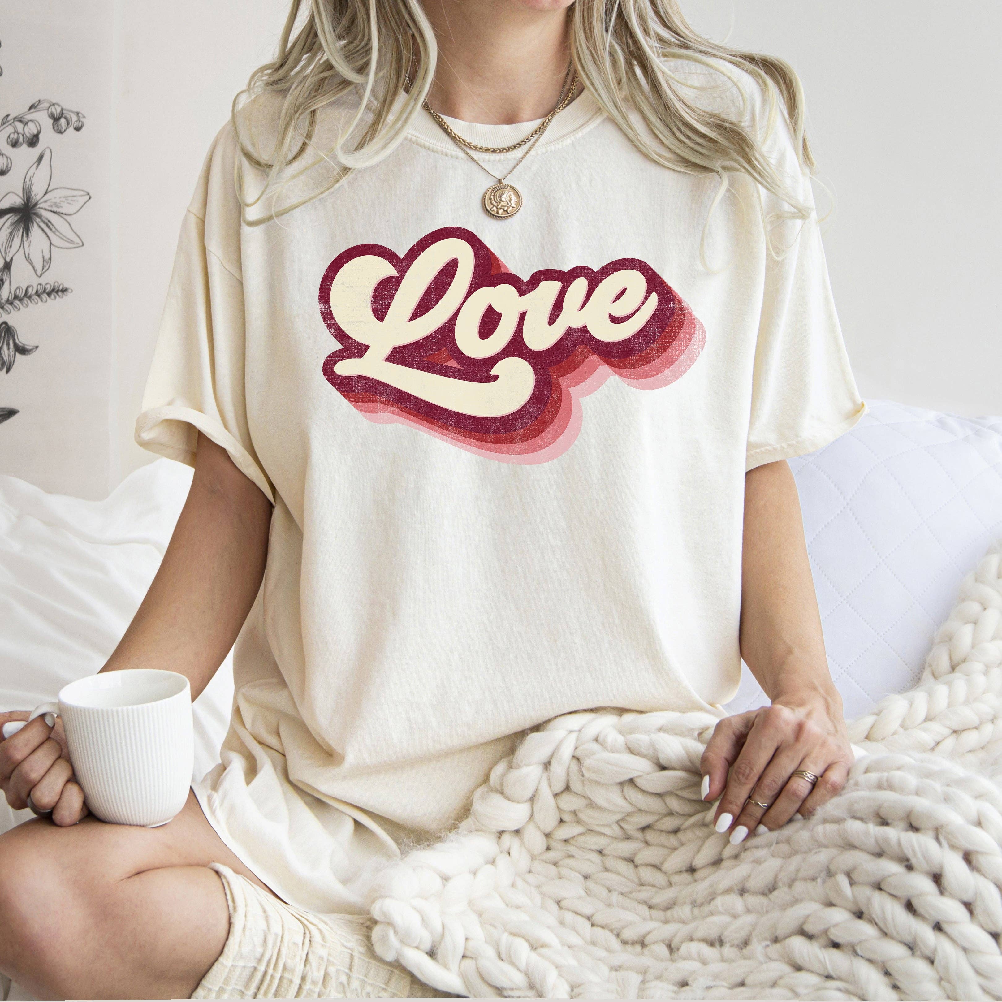 Retro Love, Vintage Valentine's Day, Comfort Colors T-Shirt Hoodie, Sweatshirt | PodTeesHub.com