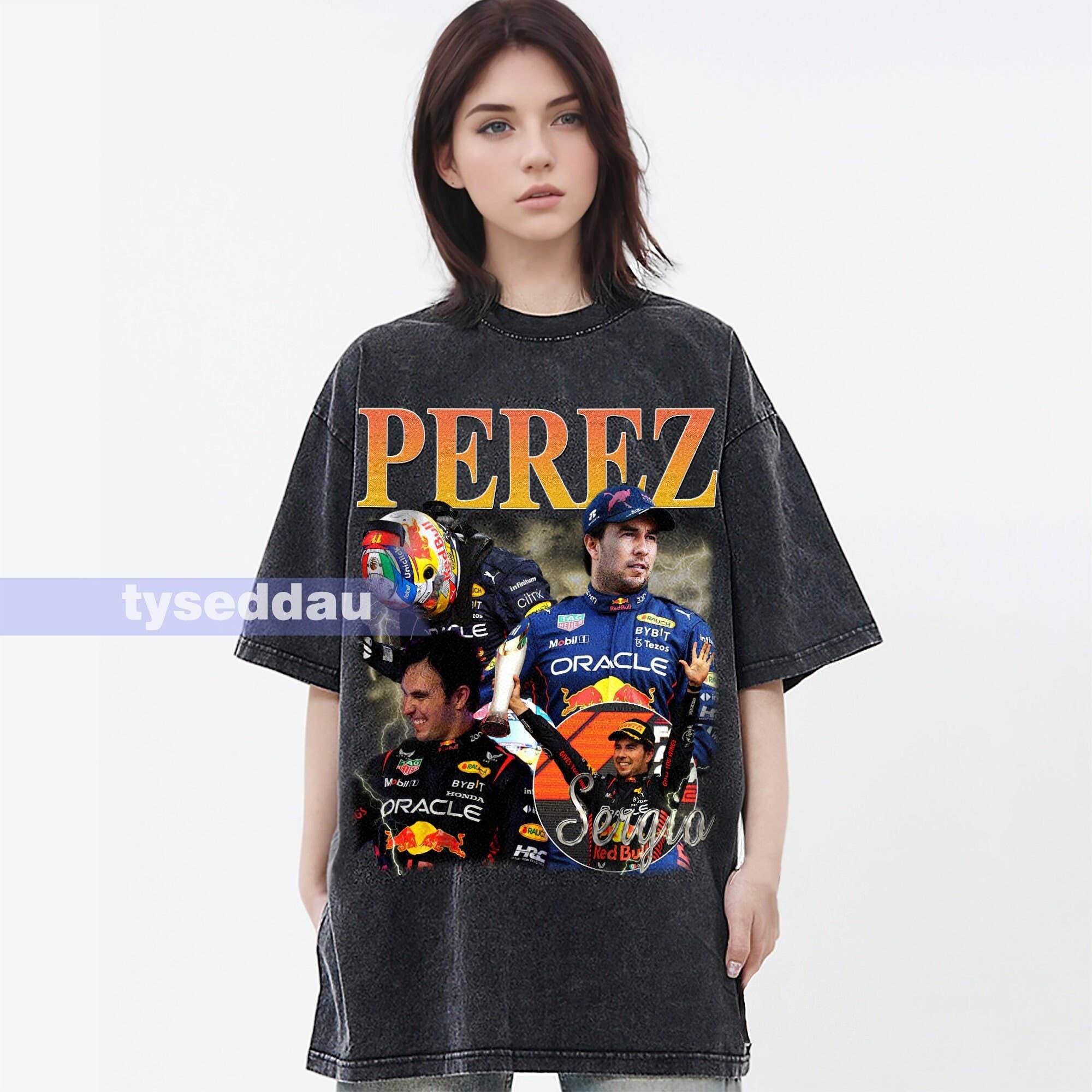 Sergio Pérez Vintage Washed Tee - F1 Racing Graphic Hoodie, Sweatshirt | PodTeesHub.com