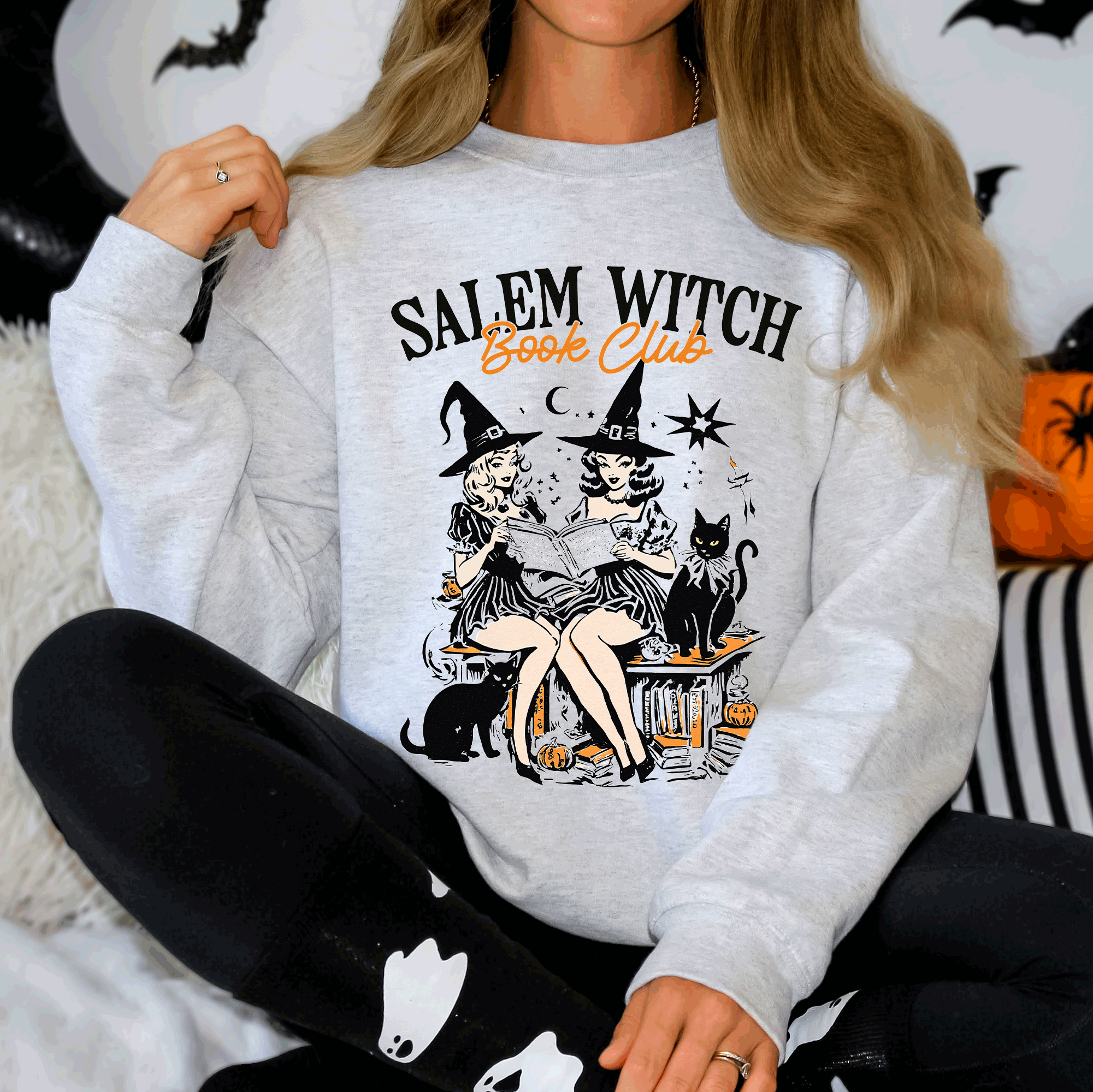 Salem Book Club Cute Cats Halloween Reading Books Sweatshirt T-Shirts, Hoodie | PodTeesHub.com