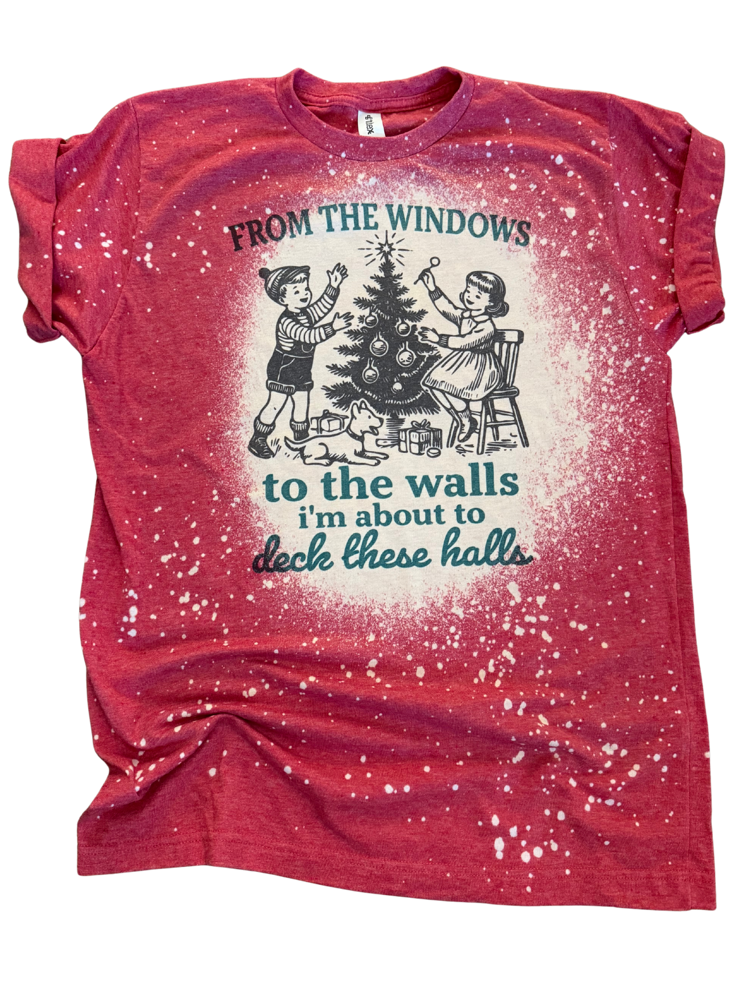 Deck These Halls Christmas Bleached Tee Hoodie, Sweatshirt | PodTeesHub.com