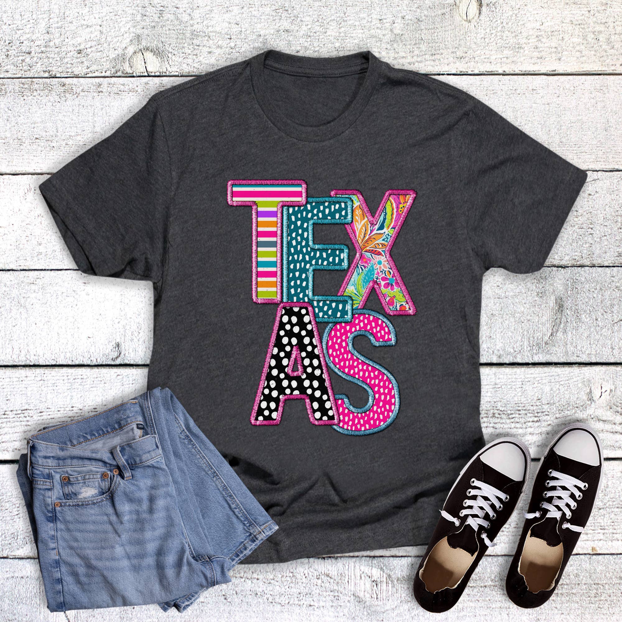 Texas Faux Applique Graphic Tee Hoodie, Sweatshirt | PodTeesHub.com