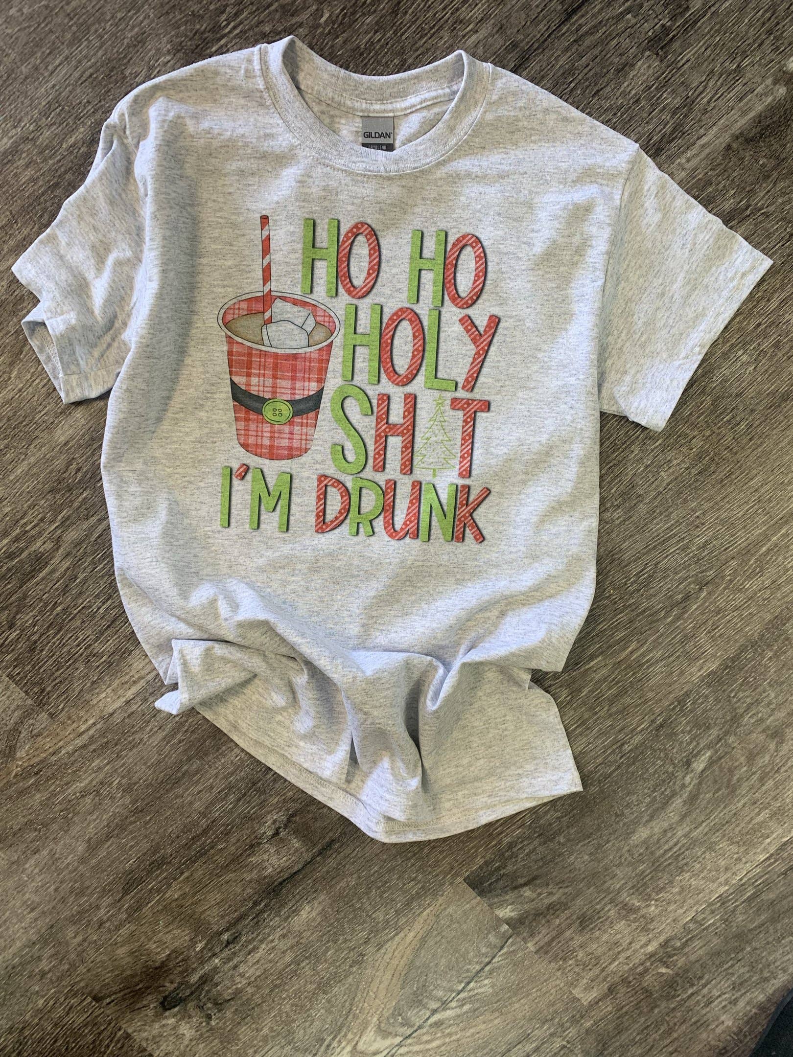 Ho Ho Holy Shit I’M Drunk On Ash Gray Tee Hoodie, Sweatshirt | PodTeesHub.com