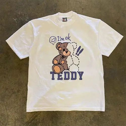 Teddy Bear Print White Casual Retro T-Shirts, Hoodie, Sweatshirt