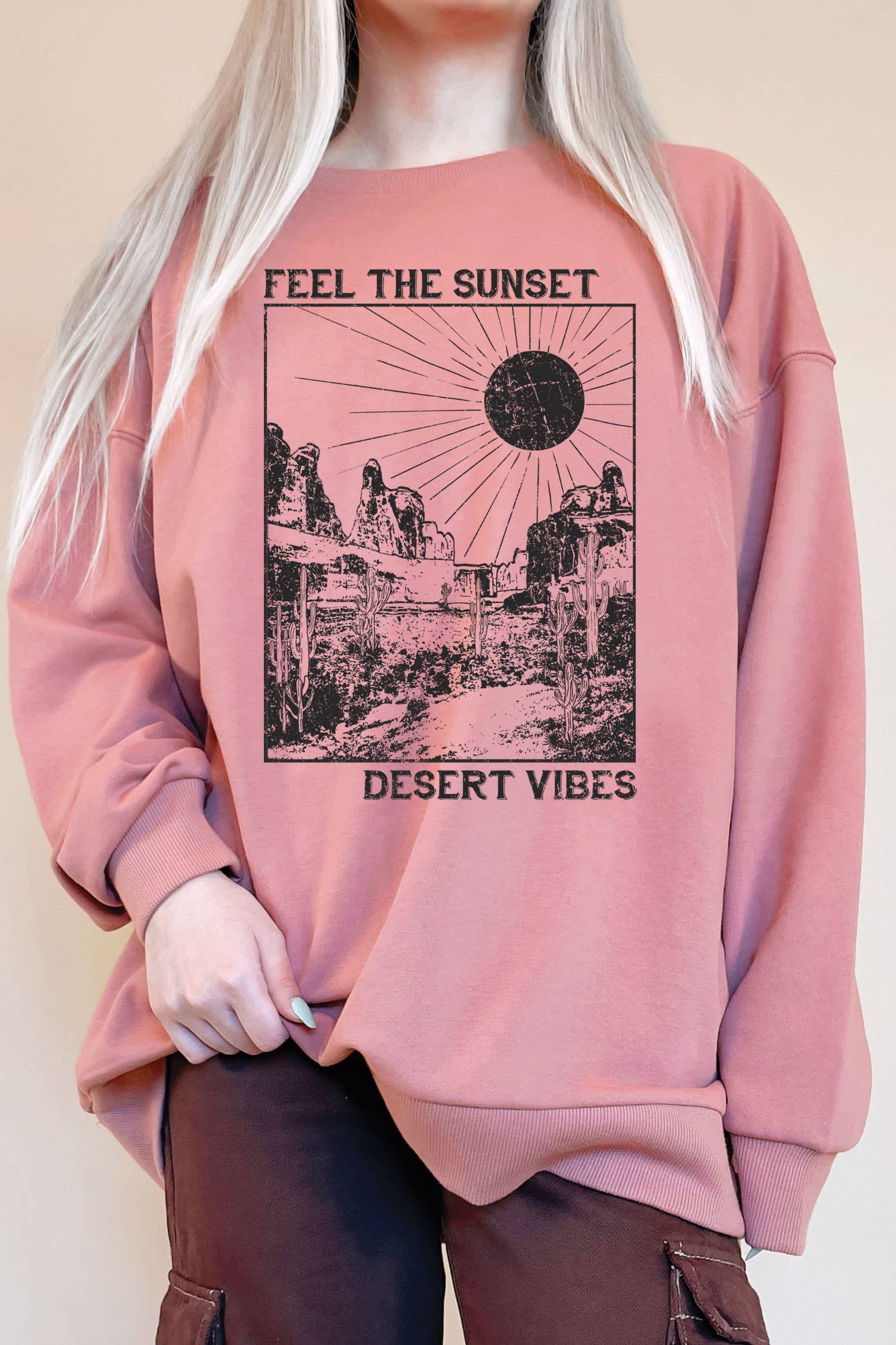 Feel the Sunset Desert Vibes Oversize Terry Sweatshirt T-Shirts, Hoodie | PodTeesHub.com