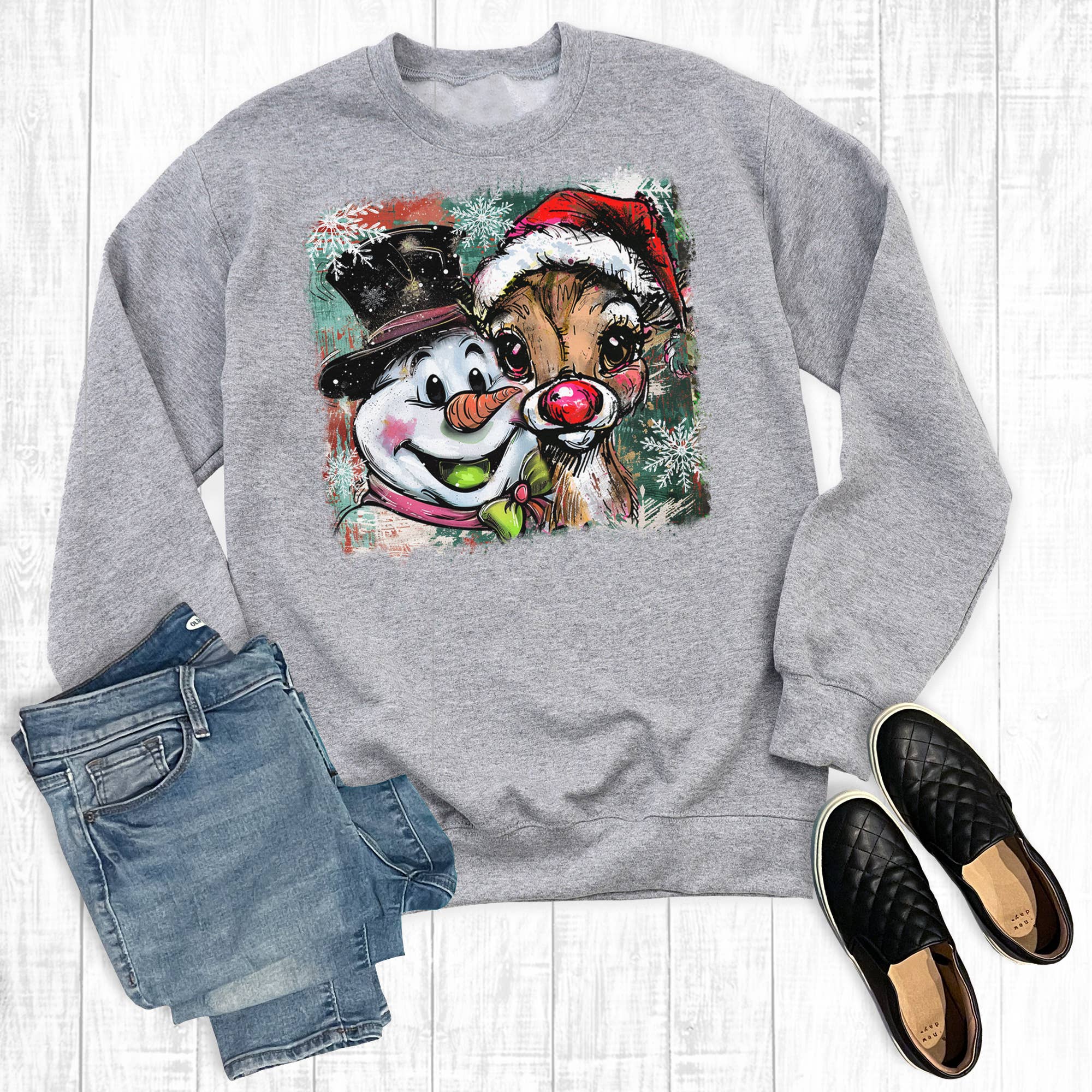 Christmas Frosty the Snowman and Rudolph Sweatshirt T-Shirts, Hoodie | PodTeesHub.com