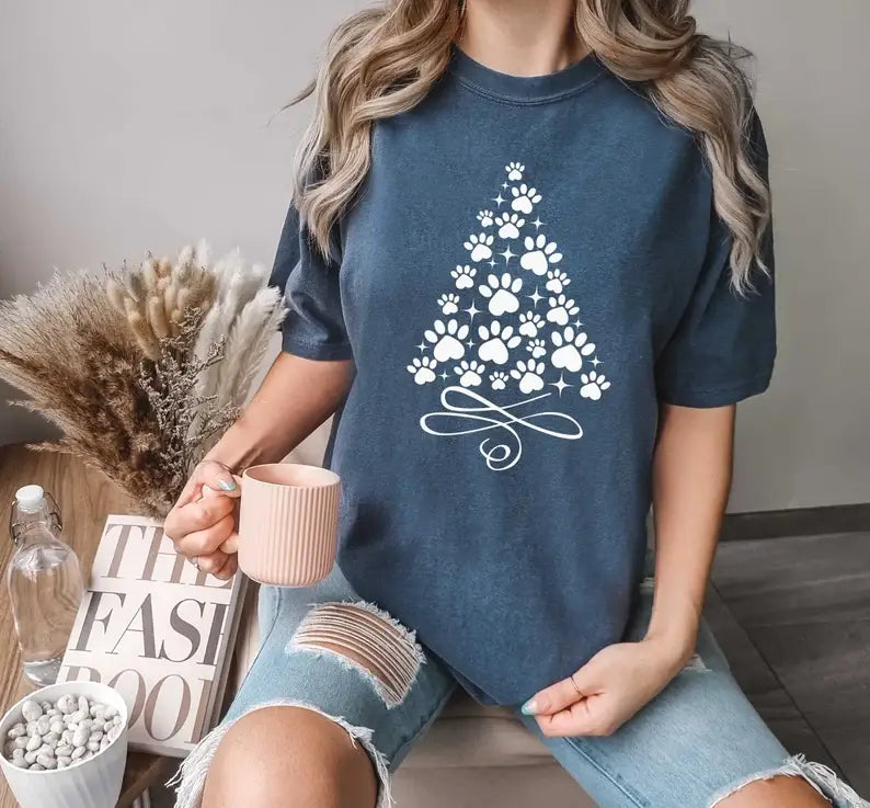 Paw Christmas Tree T-Shirt Hoodie, Sweatshirt | PodTeesHub.com