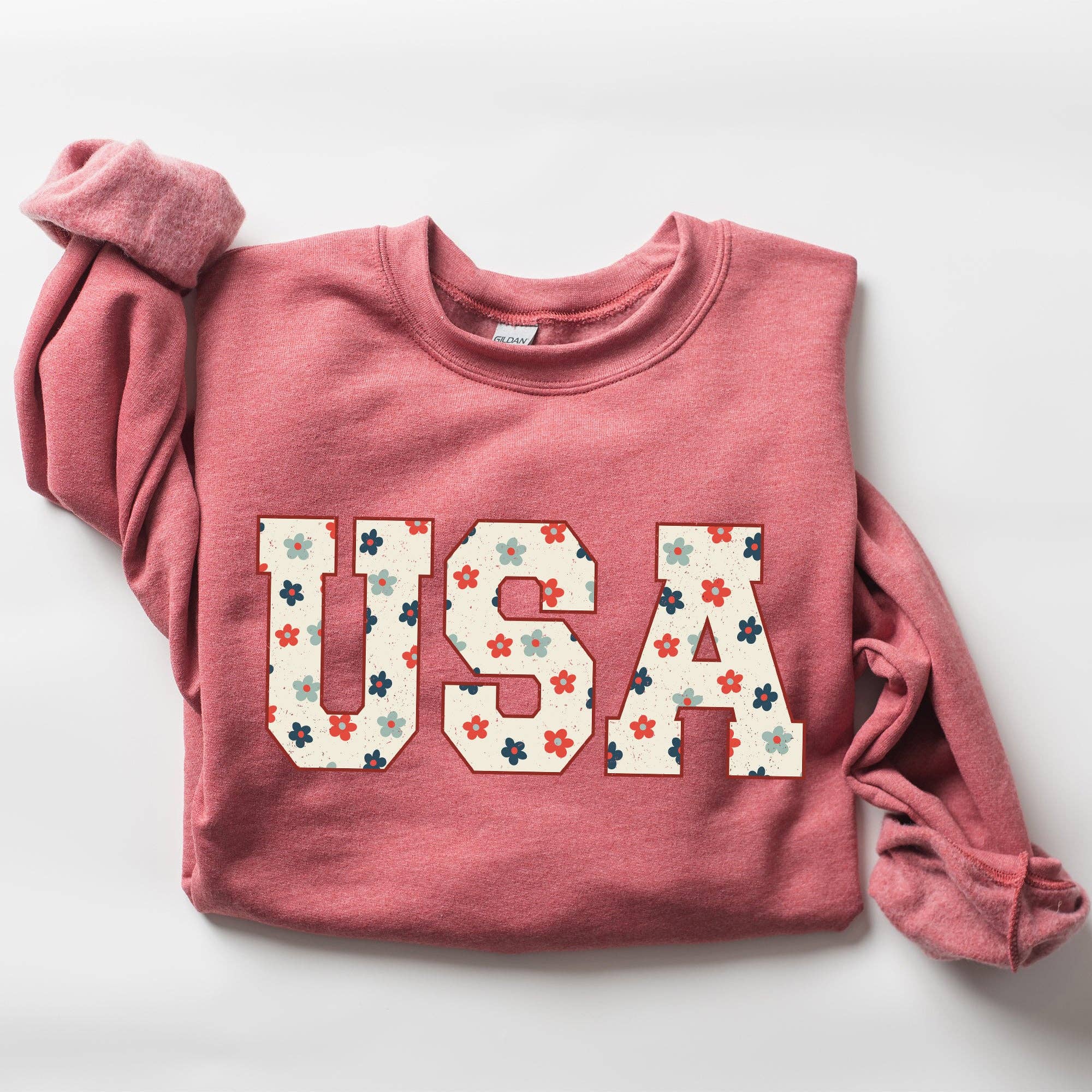 USA Flowers, Minimalist, Patriotic, America, 4th of July Sweatshirt T-Shirts, Hoodie | PodTeesHub.com