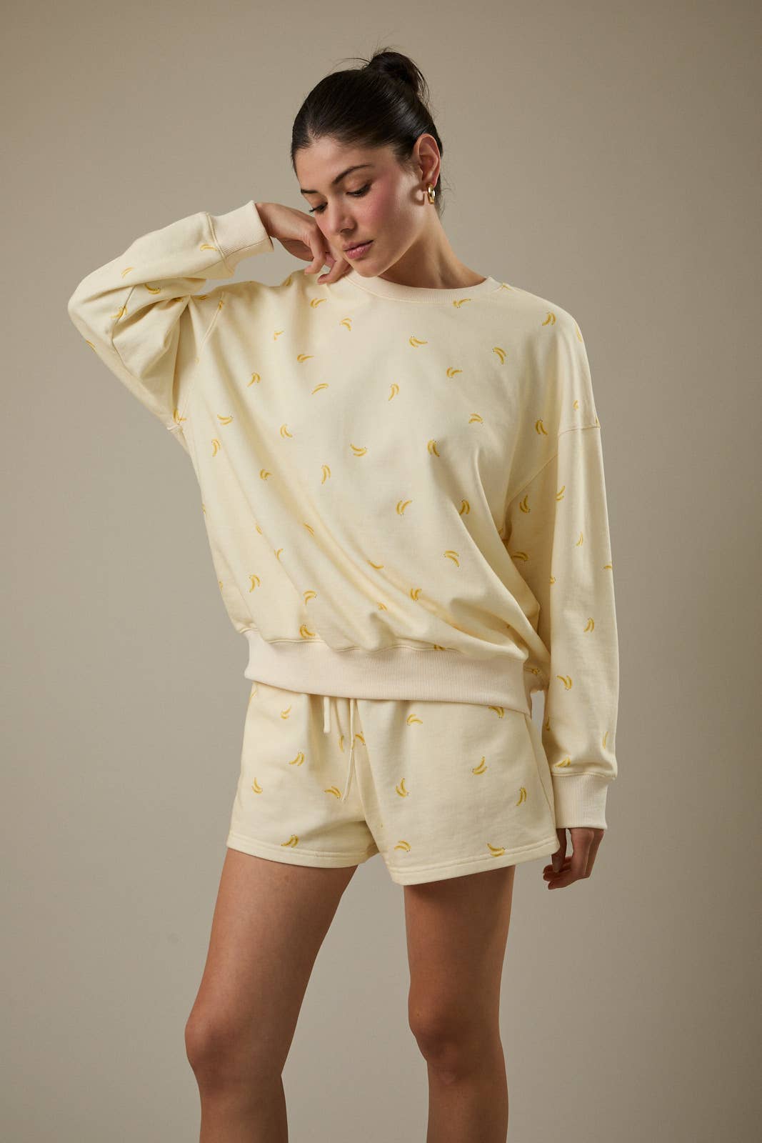 Round Neck Long Sleeve Banana Print Sweatshirt T-Shirts, Hoodie | PodTeesHub.com