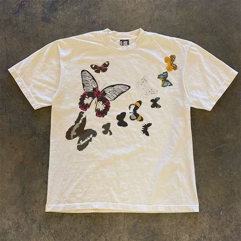 Vintage Butterfly Print Casual Retro Cotton T Shirt Hoodie, Sweatshirt | PodTeesHub.com