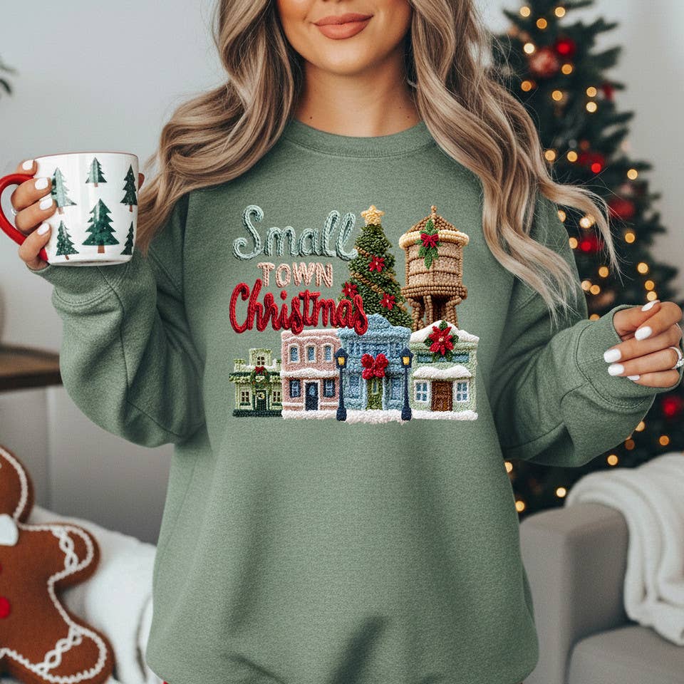 Faux Latch Hook Small Town Christmas Sweatshirt T-Shirts, Hoodie | PodTeesHub.com