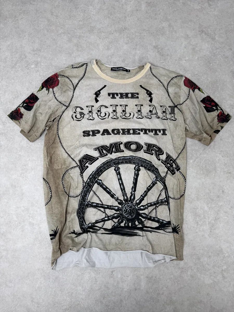 Gabbana 2010s Dolce Gabbana Faded Grey Gun Rose T Shirt Hoodie, Sweatshirt | PodTeesHub.com