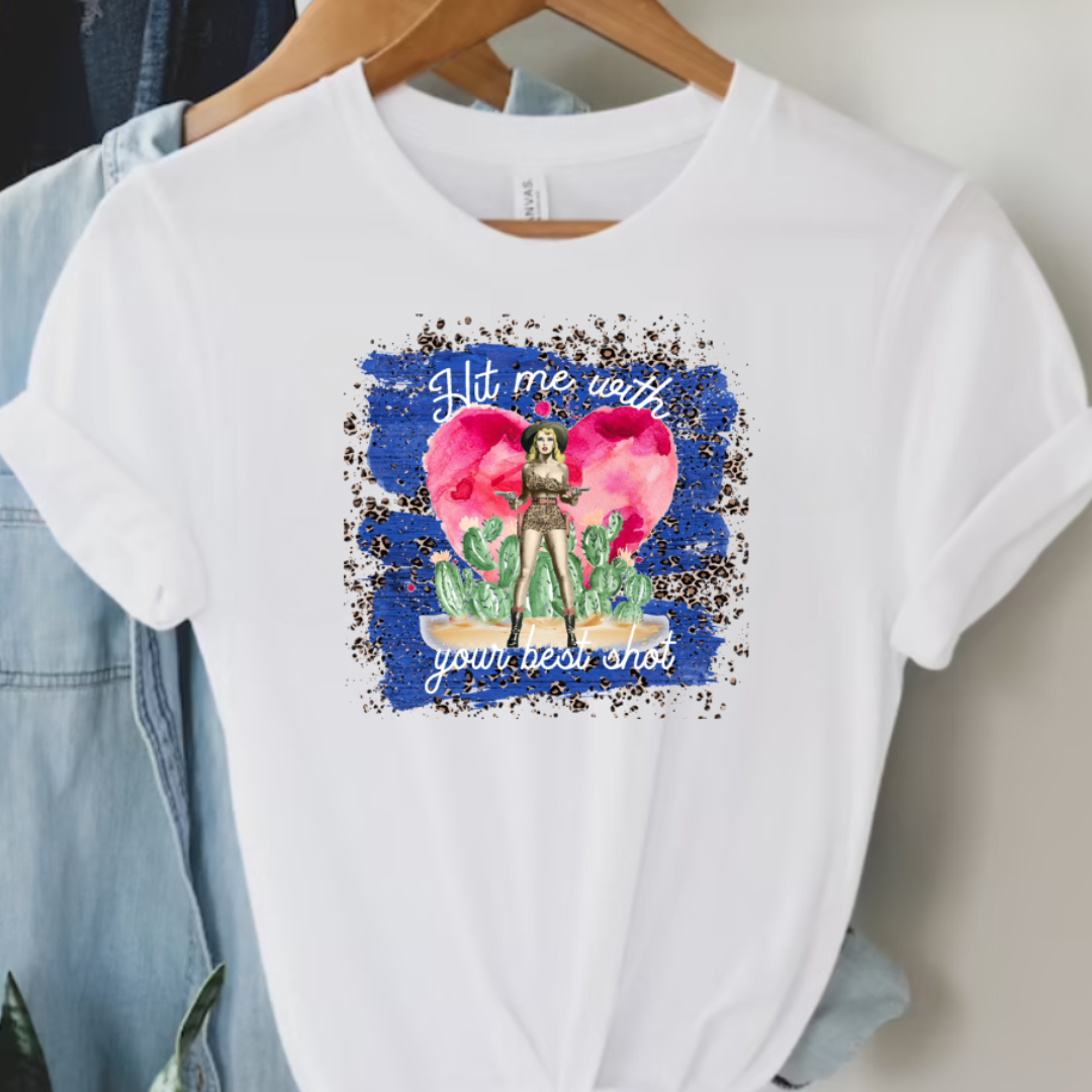 Hit Me with Your Best Shot Retro Pinup Cowgirl T-Shirt Hoodie, Sweatshirt | PodTeesHub.com