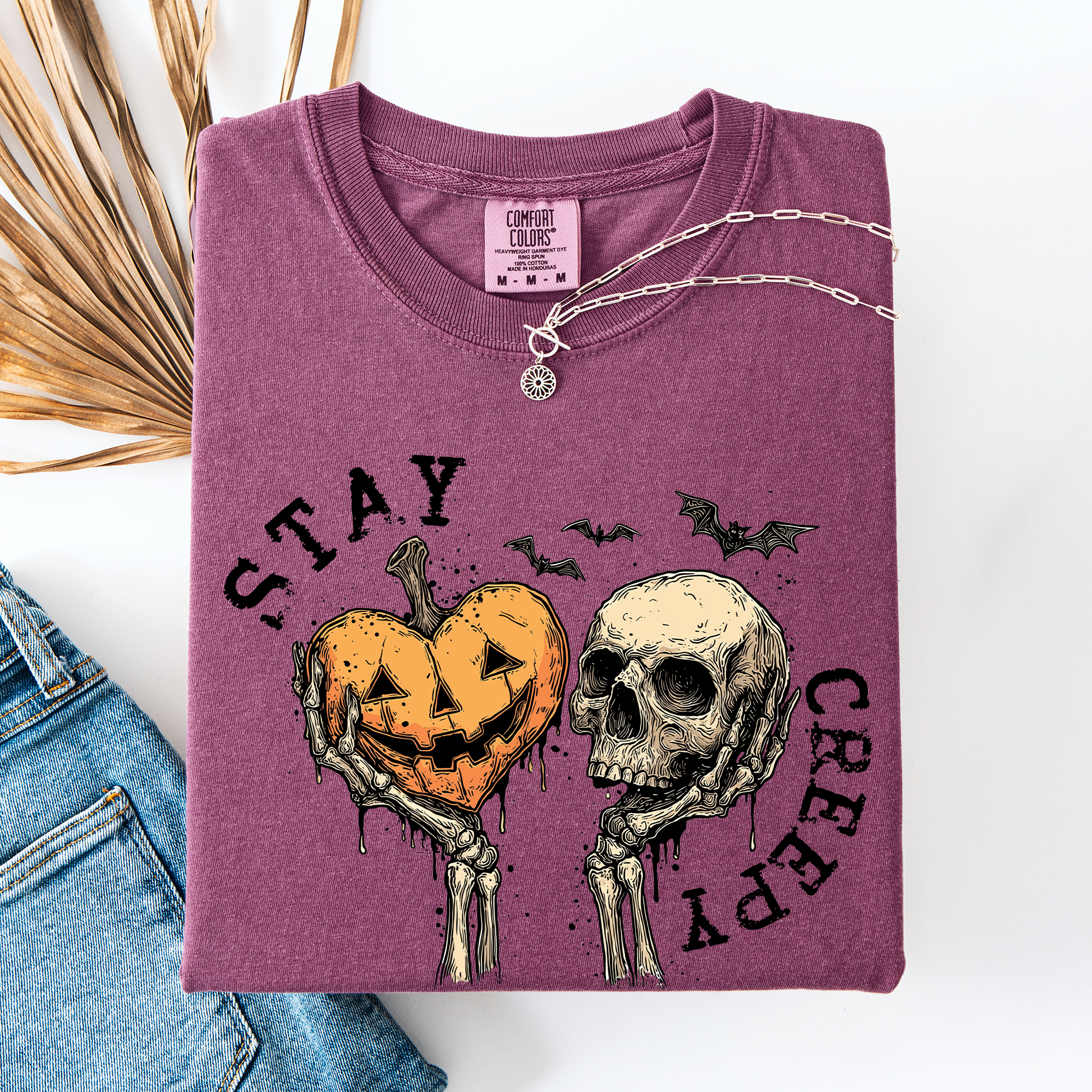 Stay Creepy, Halloween, Pumpkin Heart, Skeleton Bats T-Shirt Hoodie, Sweatshirt | PodTeesHub.com