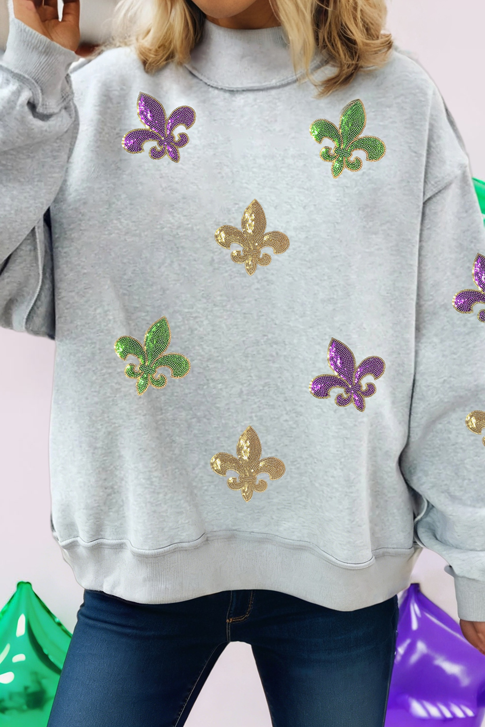 Mock Neck Sequin Fleur De Lis Reversible Sweatshirt (S-Xl) T-Shirts, Hoodie | PodTeesHub.com