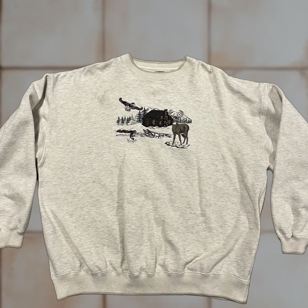 Vintage C B Sport 2xl Ivory Crew Neck Embroidered Vintage 90s Nature Cabin Usa Anima T-Shirts, Hoodie, Sweatshirt