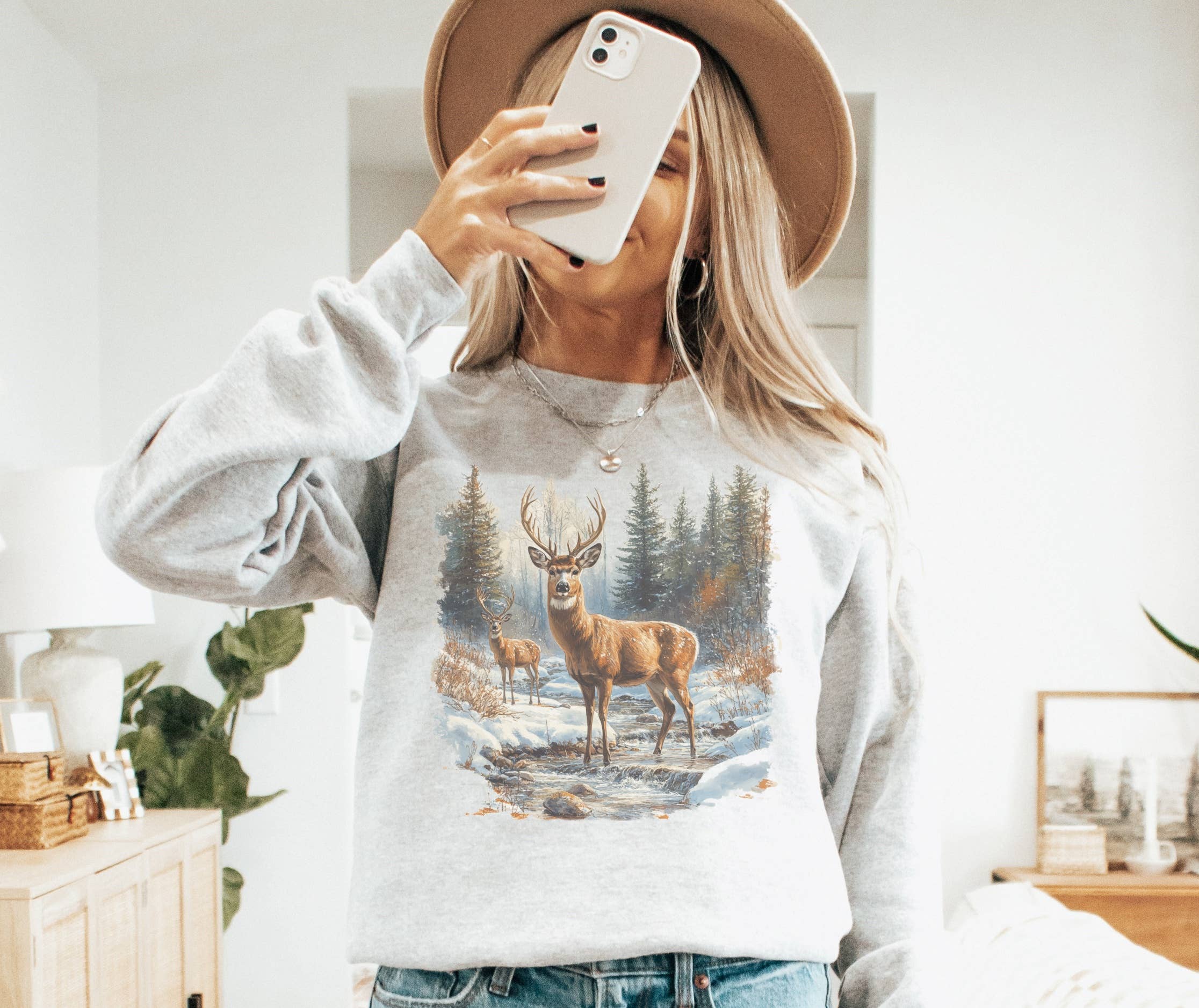 Vintage Deer Wilderness Crew Neck Sweatshirt T-Shirts, Hoodie | PodTeesHub.com