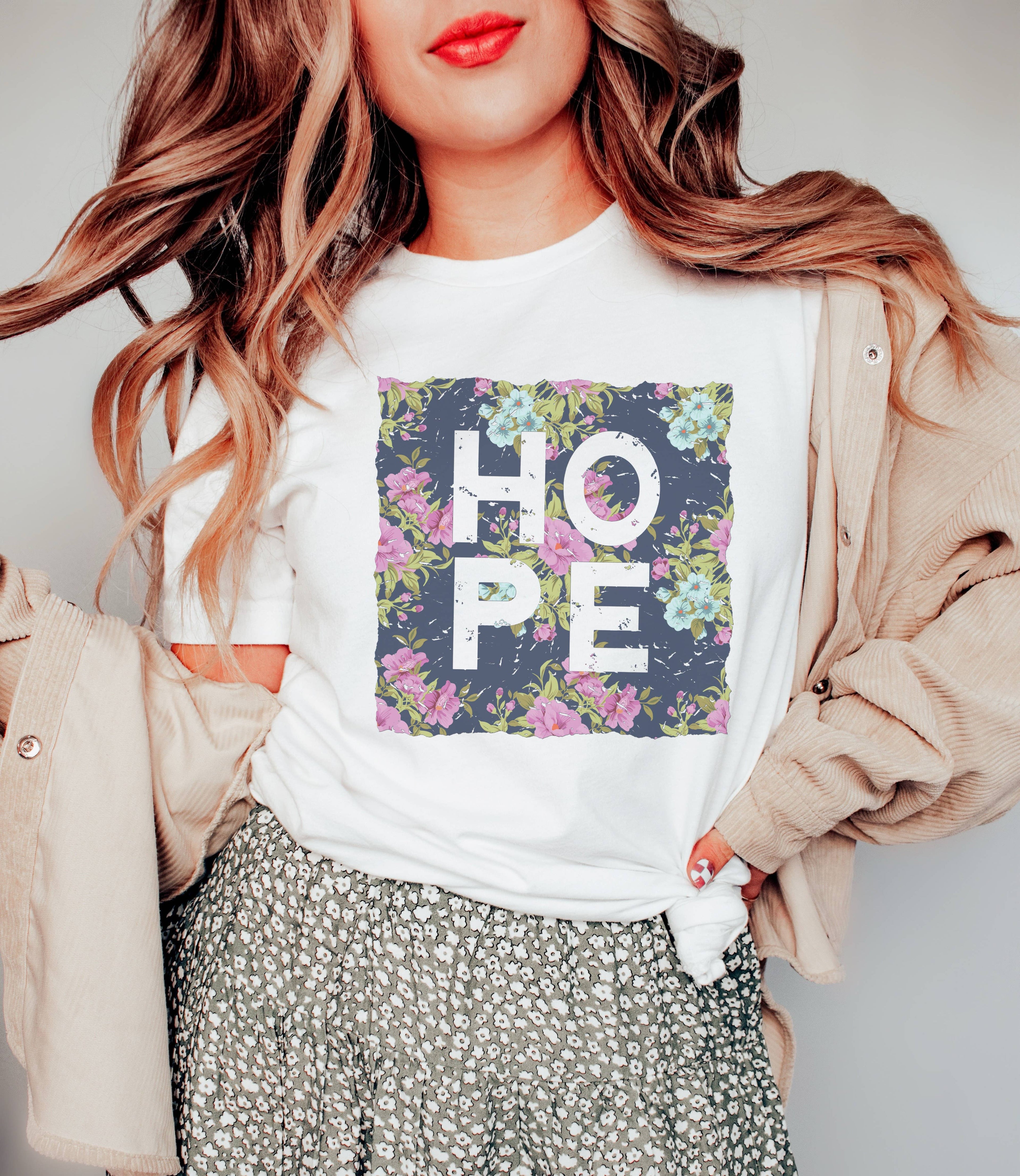 Distressed Floral Hope Graphic Tee Hoodie, Sweatshirt | PodTeesHub.com