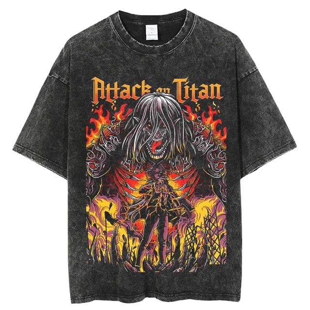 Japanese Brand Attack On Titan Eren Vintage Washed Oversized T Shirt Hoodie, Sweatshirt | PodTeesHub.com