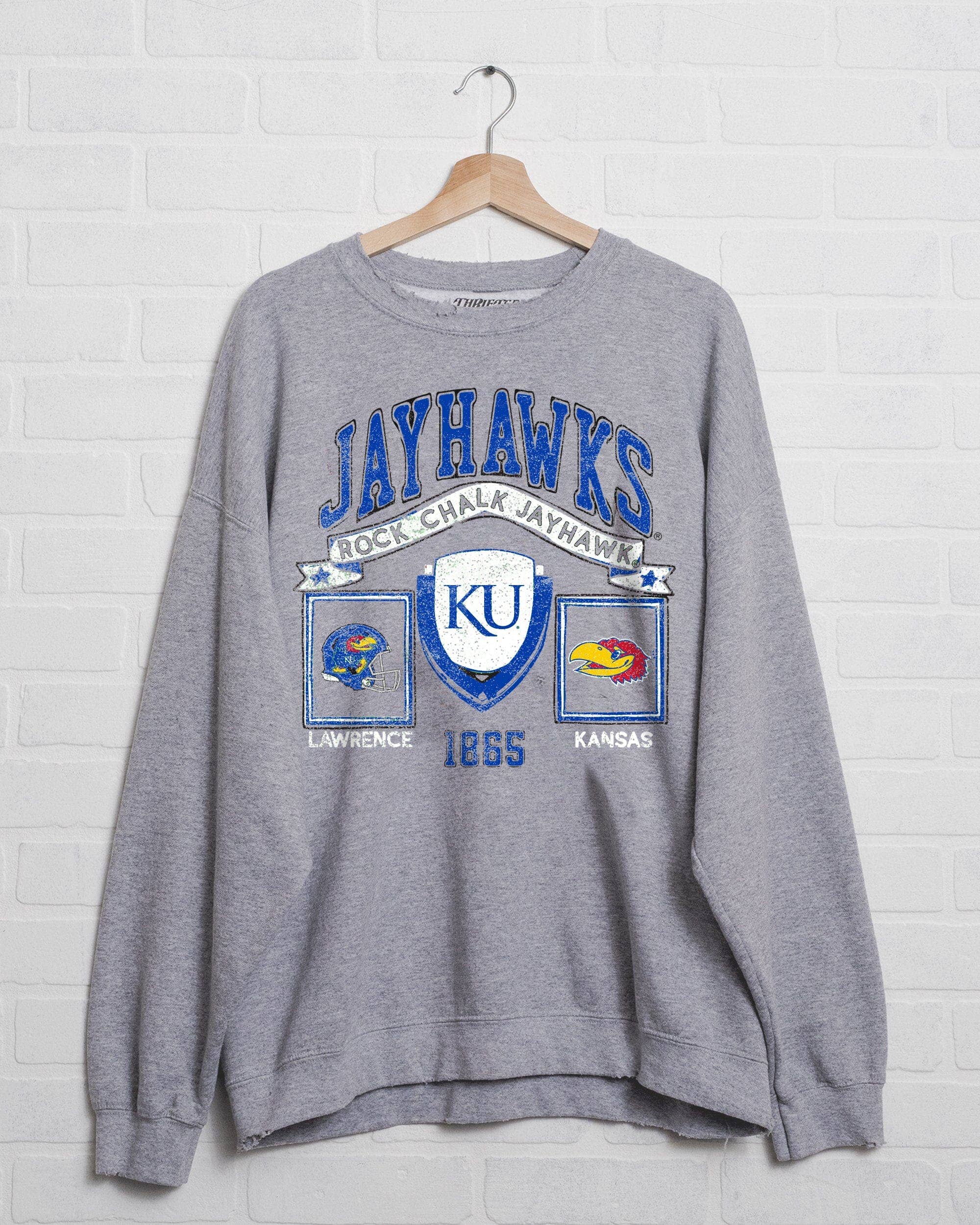 Ku Kansas Jayhawks Prep Patch Gray Thrifted Sweatshirt T-Shirts, Hoodie | PodTeesHub.com