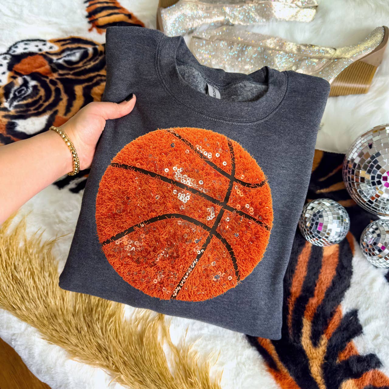 Faux Yarn and Sequin Basketball Sweatshirt T-Shirts, Hoodie | PodTeesHub.com