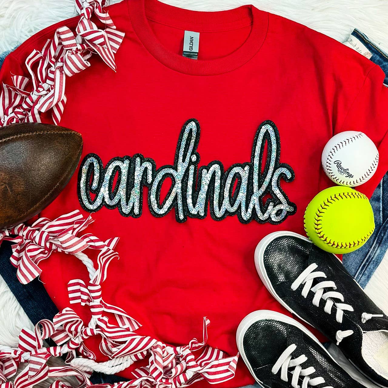 Cardinals Sequin Patch Red Everyday Tee Hoodie, Sweatshirt | PodTeesHub.com