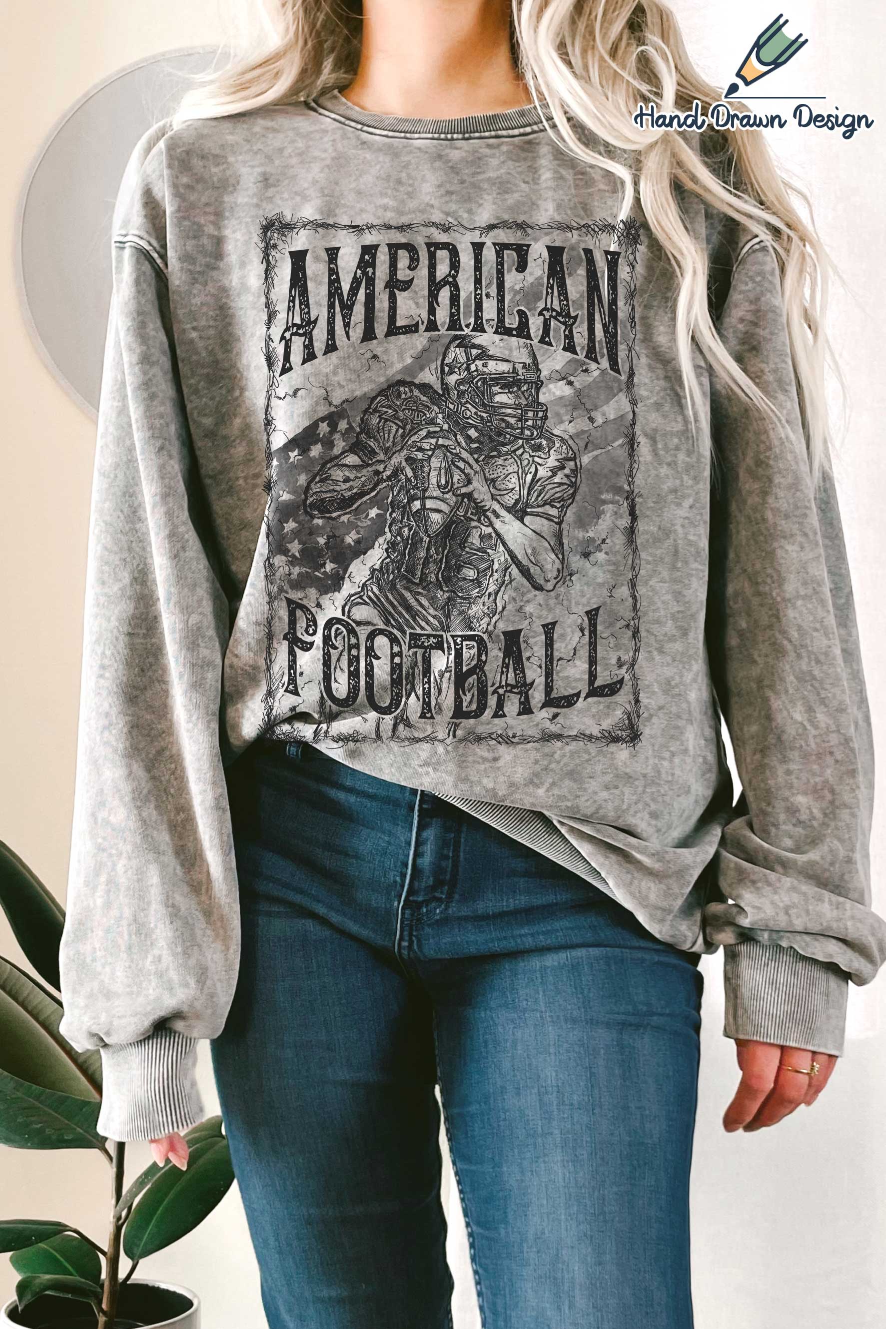 American Football Hand Drawn Mineral Terry Sweatshirt T-Shirts, Hoodie | PodTeesHub.com