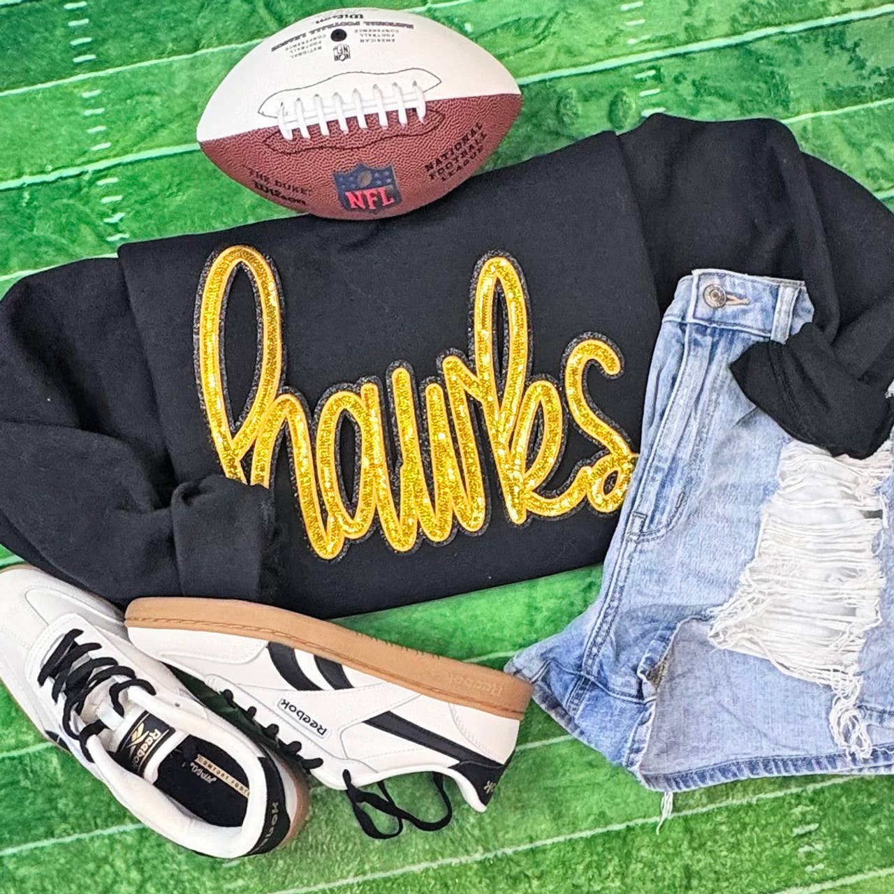 Gold Hawks Sequin Sweatshirt T-Shirts, Hoodie | PodTeesHub.com