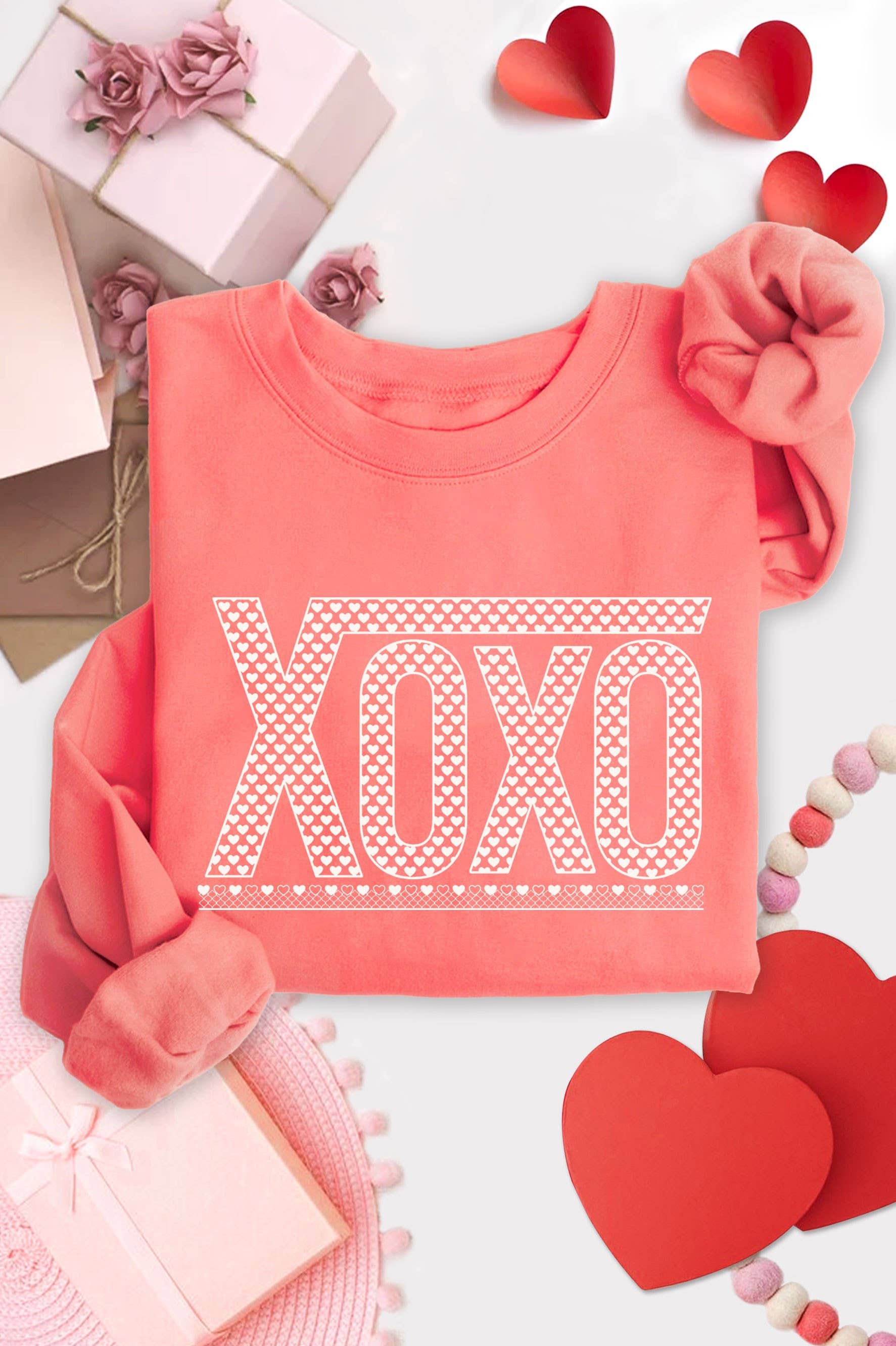 Xoxo Checkered Heart Graphic Brushed Sweatshirt T-Shirts, Hoodie | PodTeesHub.com