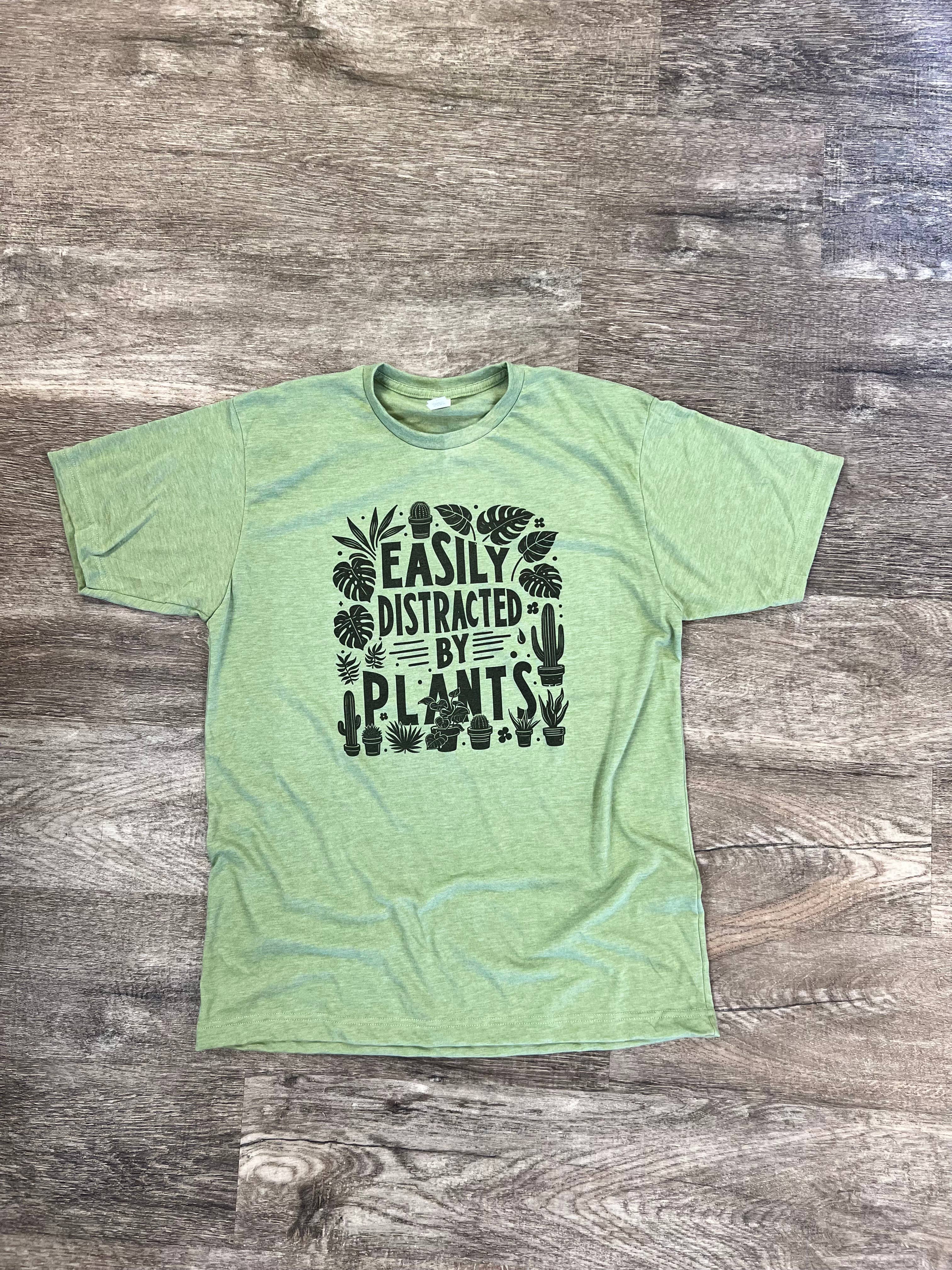 Easily Distracted By Plants On Heather Green Tee Hoodie, Sweatshirt | PodTeesHub.com
