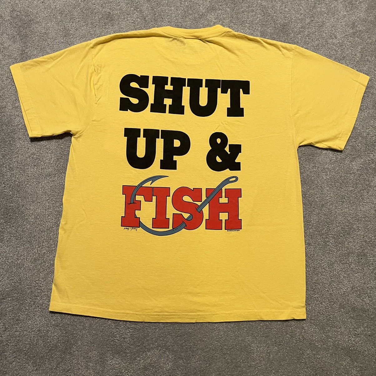 Vintage 90s Shut Up Fish Hook Text Parody Funny T-Shirts, Hoodie, Sweatshirt