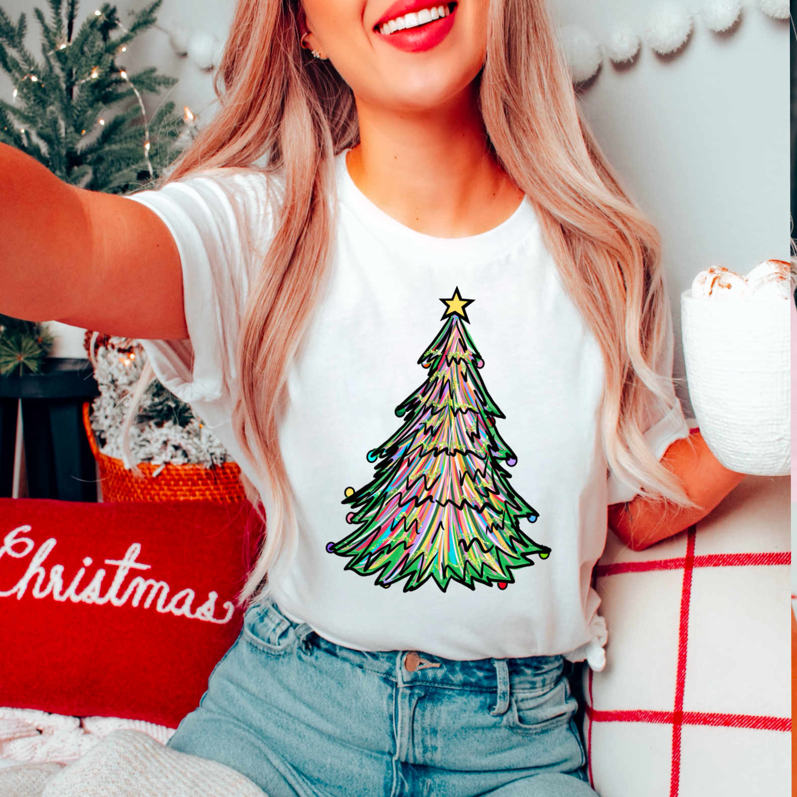 Watercolor Christmas Tree Christmas  Graphic Tee Hoodie, Sweatshirt | PodTeesHub.com