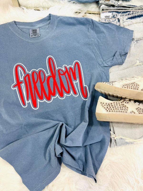 Freedom Double Vinyl Puff/Glitter Combo Tee Hoodie, Sweatshirt | PodTeesHub.com