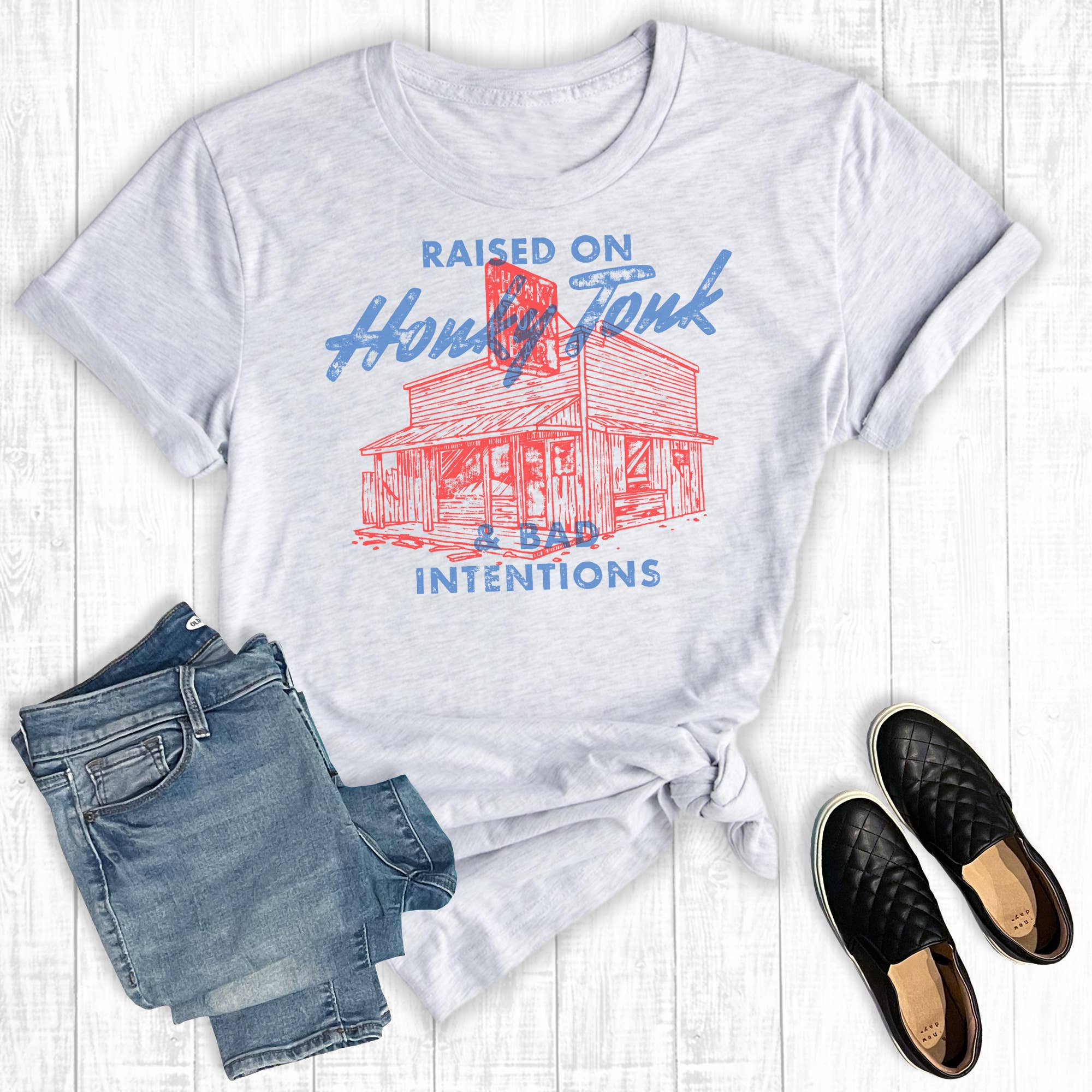 Western Raised On Honky Tonk Graphic Tee Hoodie, Sweatshirt | PodTeesHub.com