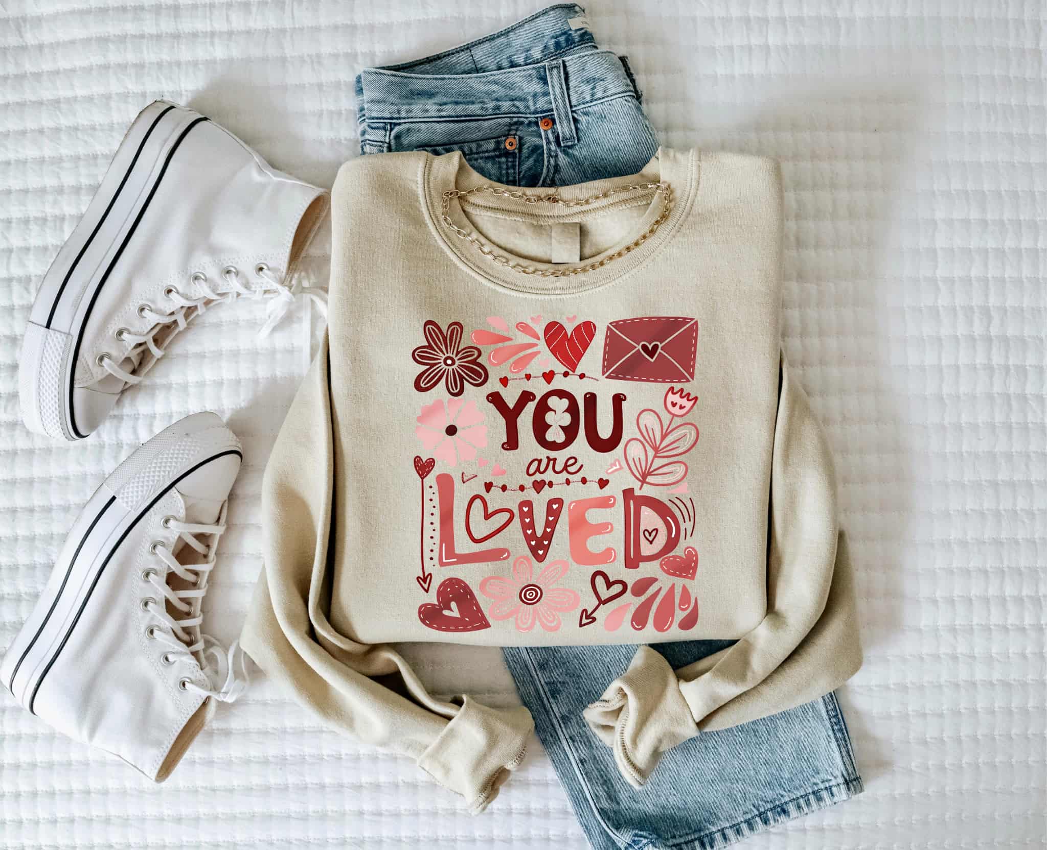 Christian You Are Loved Spring Cream Graphic Sweatshirt T-Shirts, Hoodie | PodTeesHub.com