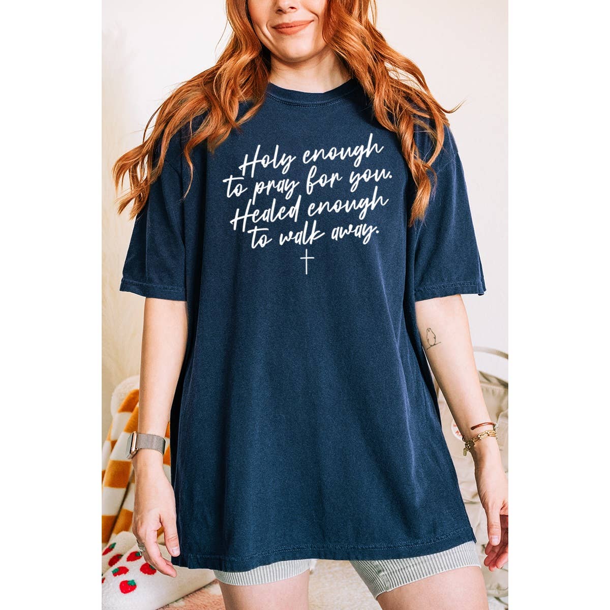 Holy Enough To Pray For You Christian Graphic Oversized Tee Hoodie, Sweatshirt | PodTeesHub.com