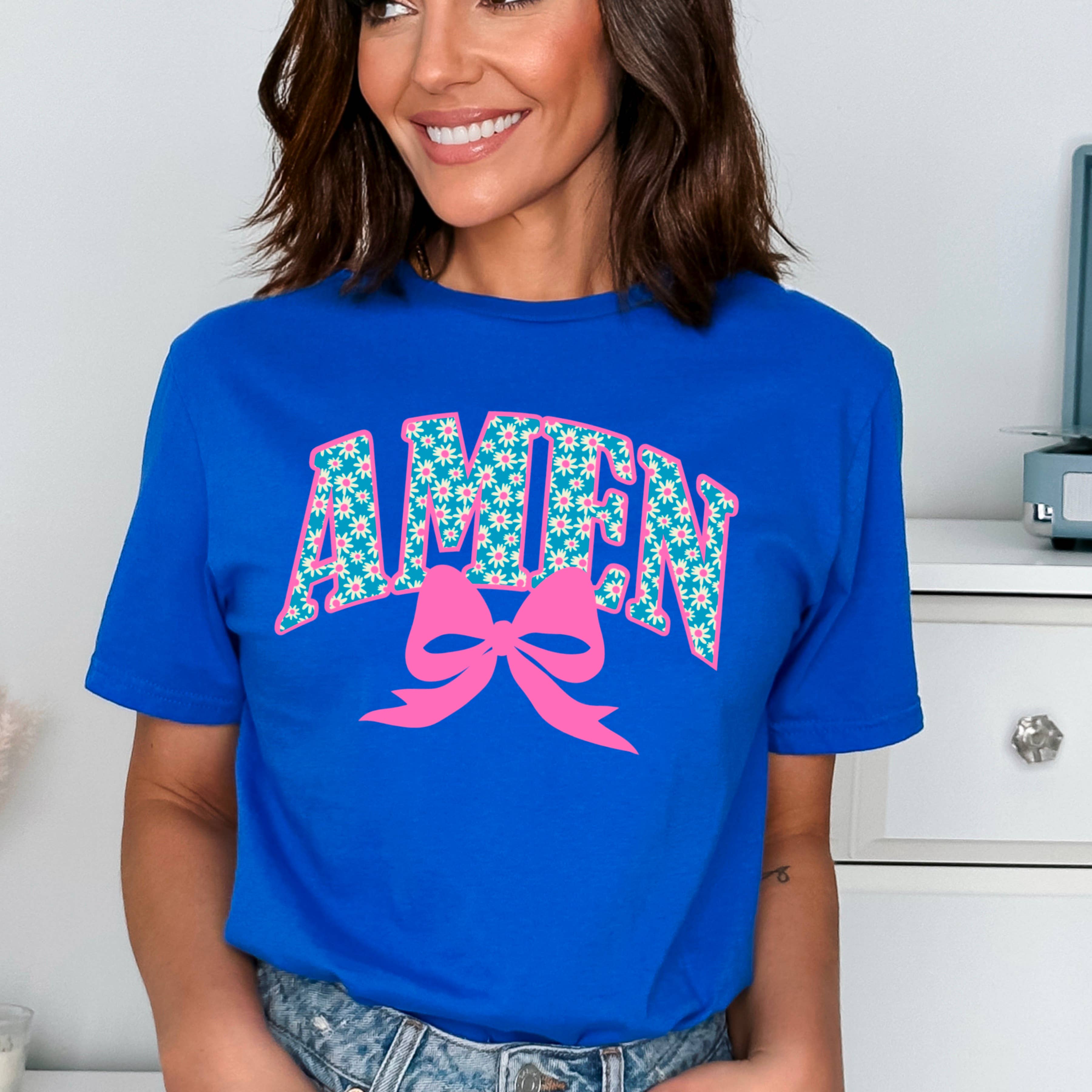 Amen Coquette Bow Christian Graphic Tee | Gildan Hoodie, Sweatshirt | PodTeesHub.com