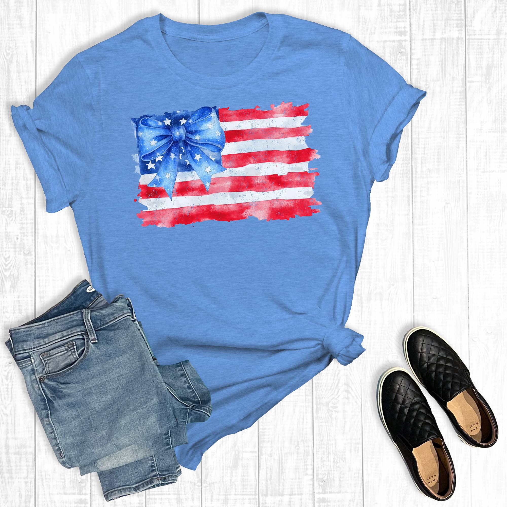 4th of July Coquette American Flag Graphic Tee Hoodie, Sweatshirt | PodTeesHub.com