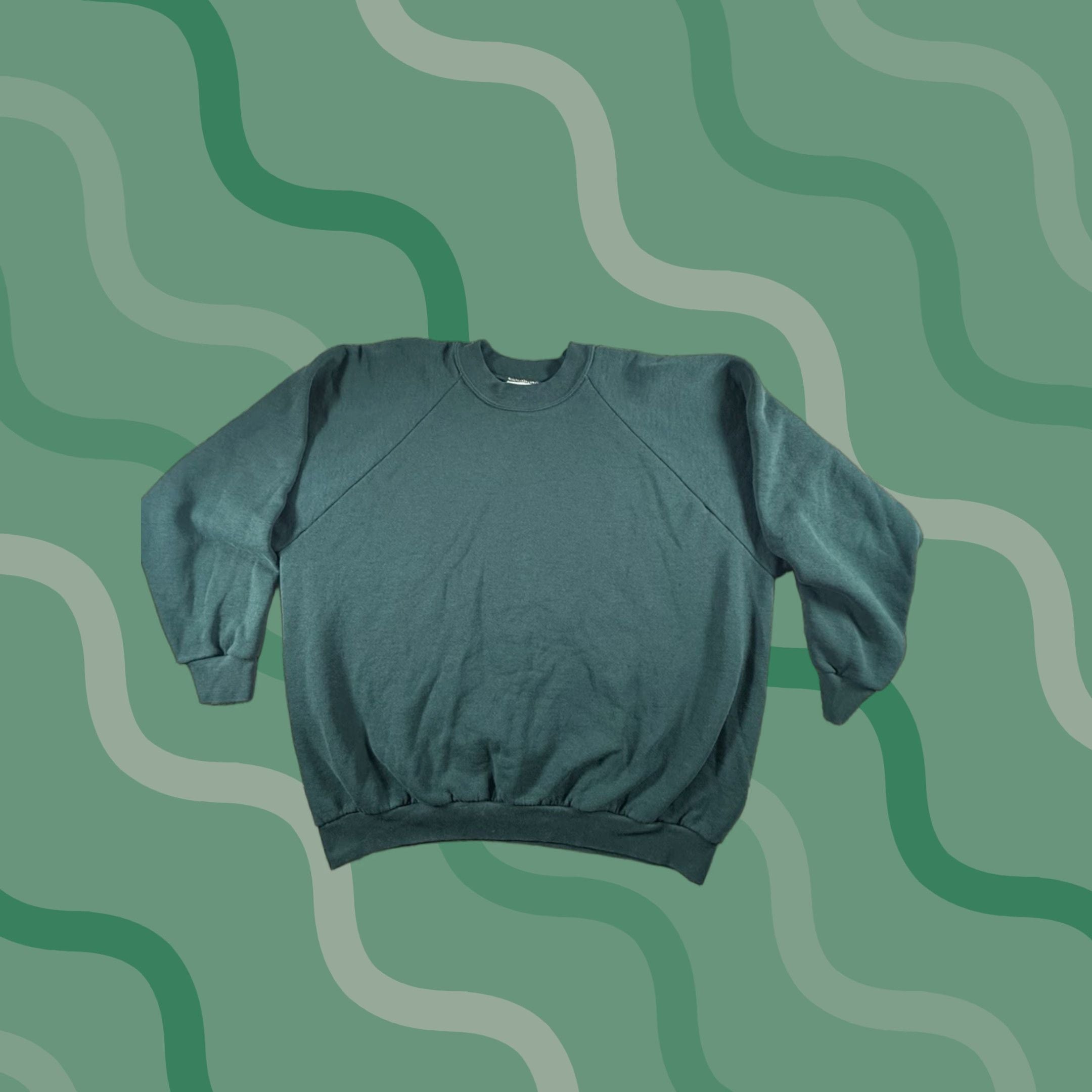 Vintage 90s Streetwear Mens Sweatshirt Crew Neck Green 2xl Pullover Sweater Solid Crew Neck T-Shirts, Hoodie | PodTeesHub.com