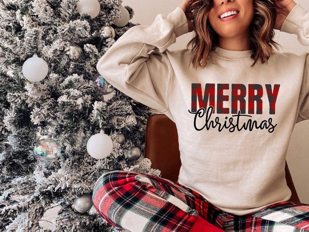 Merry Christmas Sweatshirt - Women's Holiday Gift Wear T-Shirts, Hoodie | PodTeesHub.com