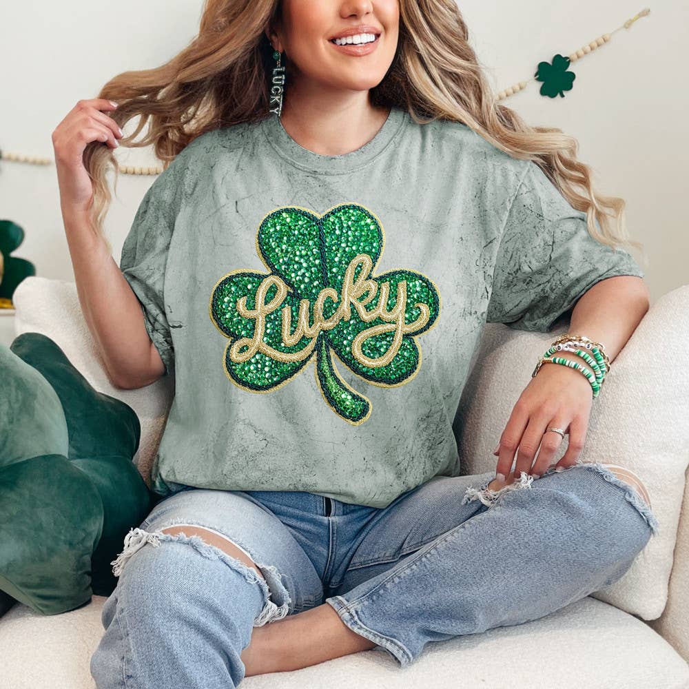 Faux Rhinestone Lucky Shamrock Tee Hoodie, Sweatshirt | PodTeesHub.com
