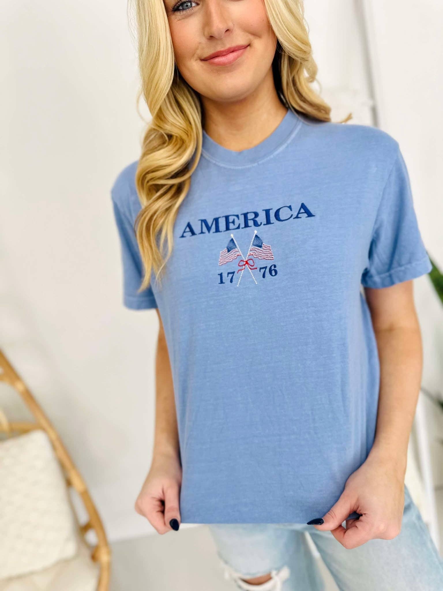 America 1776 Flag Embroidered Tee Hoodie, Sweatshirt | PodTeesHub.com
