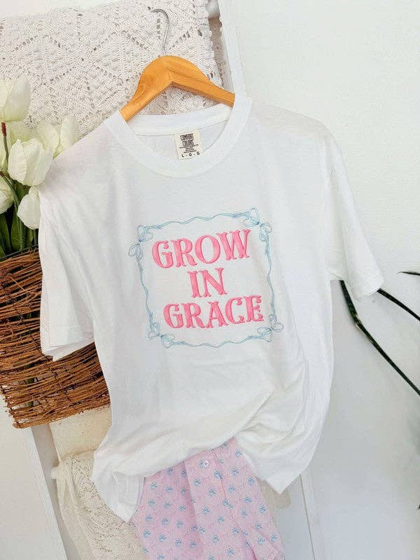 Grow in Grace Blue Bow Frame Dtf Graphic Tee Shirt Hoodie, Sweatshirt | PodTeesHub.com
